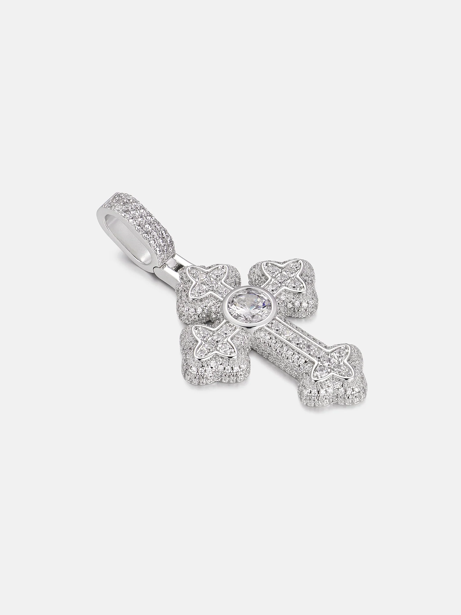 2ct Round Centre Moissanite Flower Cross Pendant - Image 3