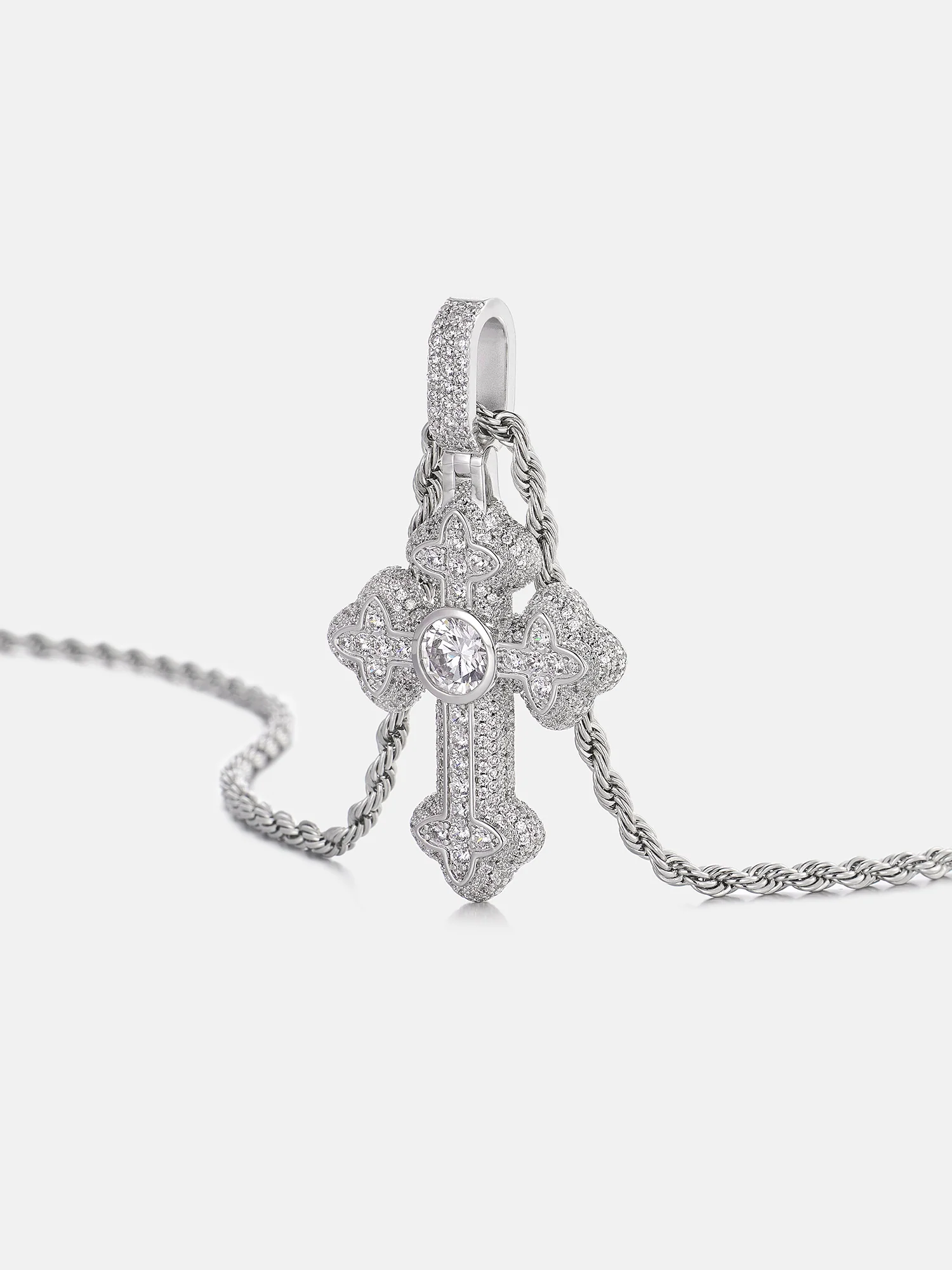 2ct Round Centre Moissanite Flower Cross Pendant - Image 4