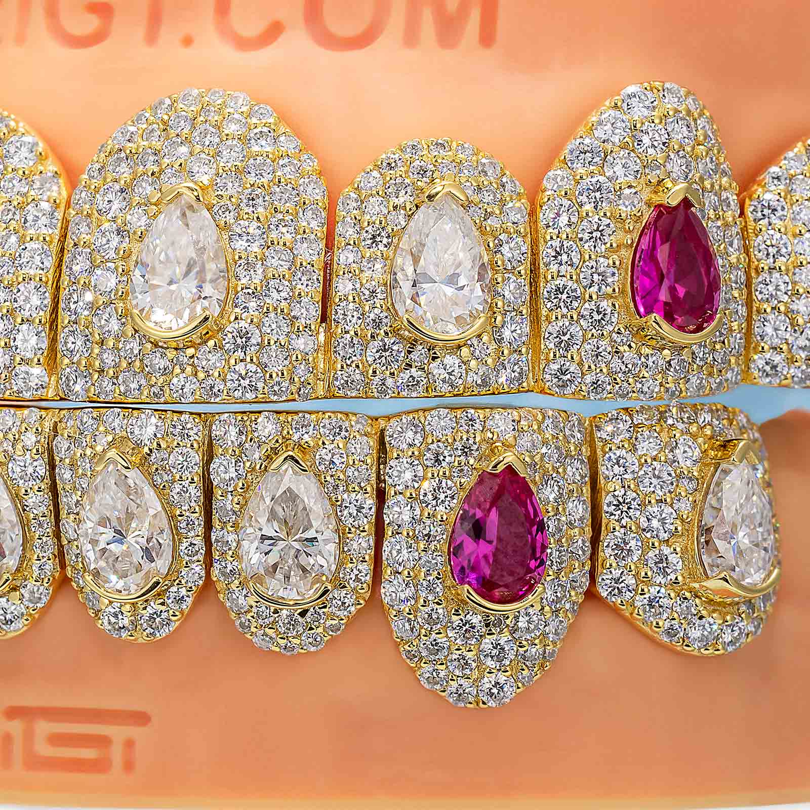 35 Pointer Pear Cut Moissanite On Center Diamond Grillz - Image 3