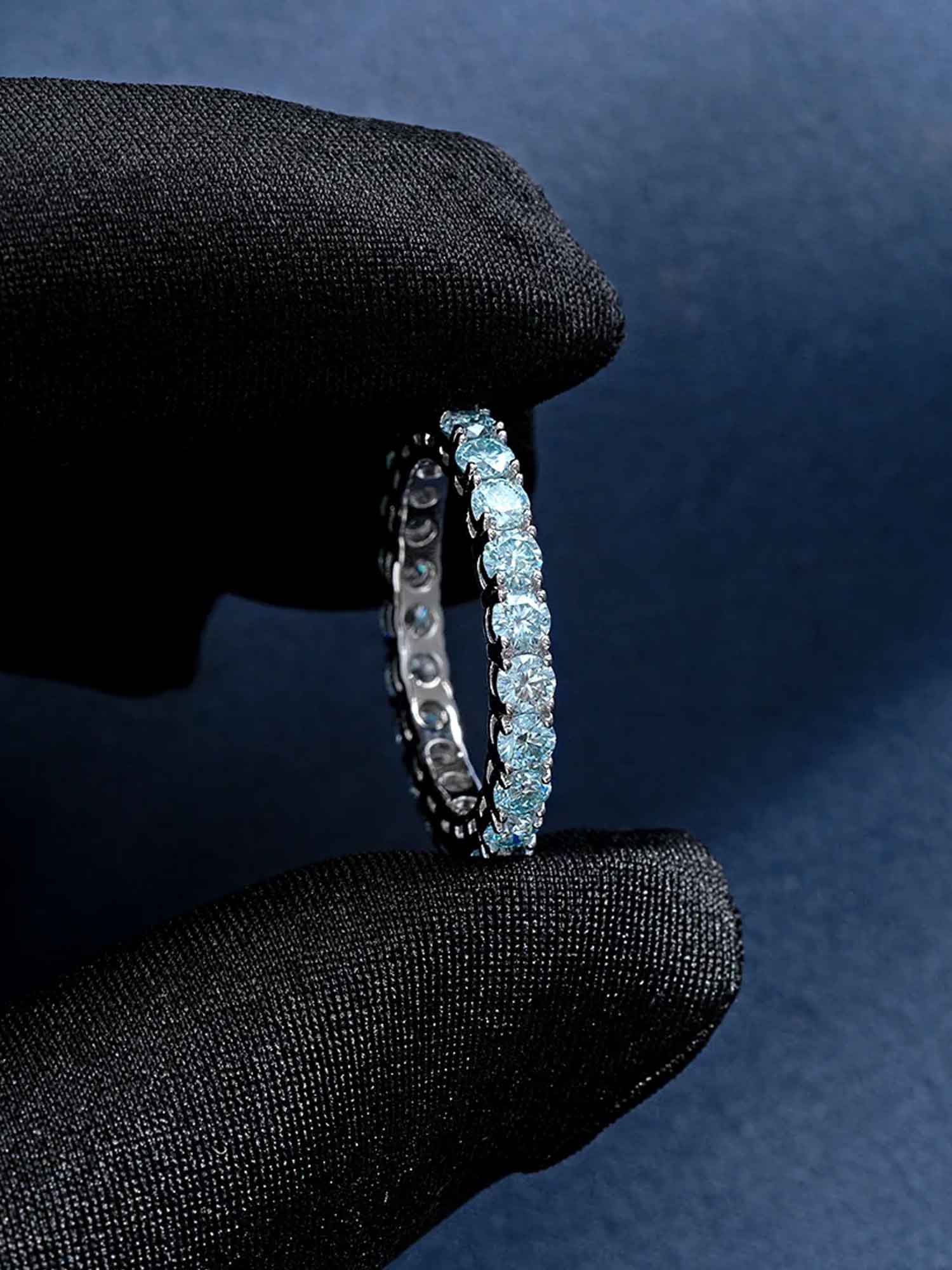 3mm Blue Moissanite Eternity Ring - Image 4