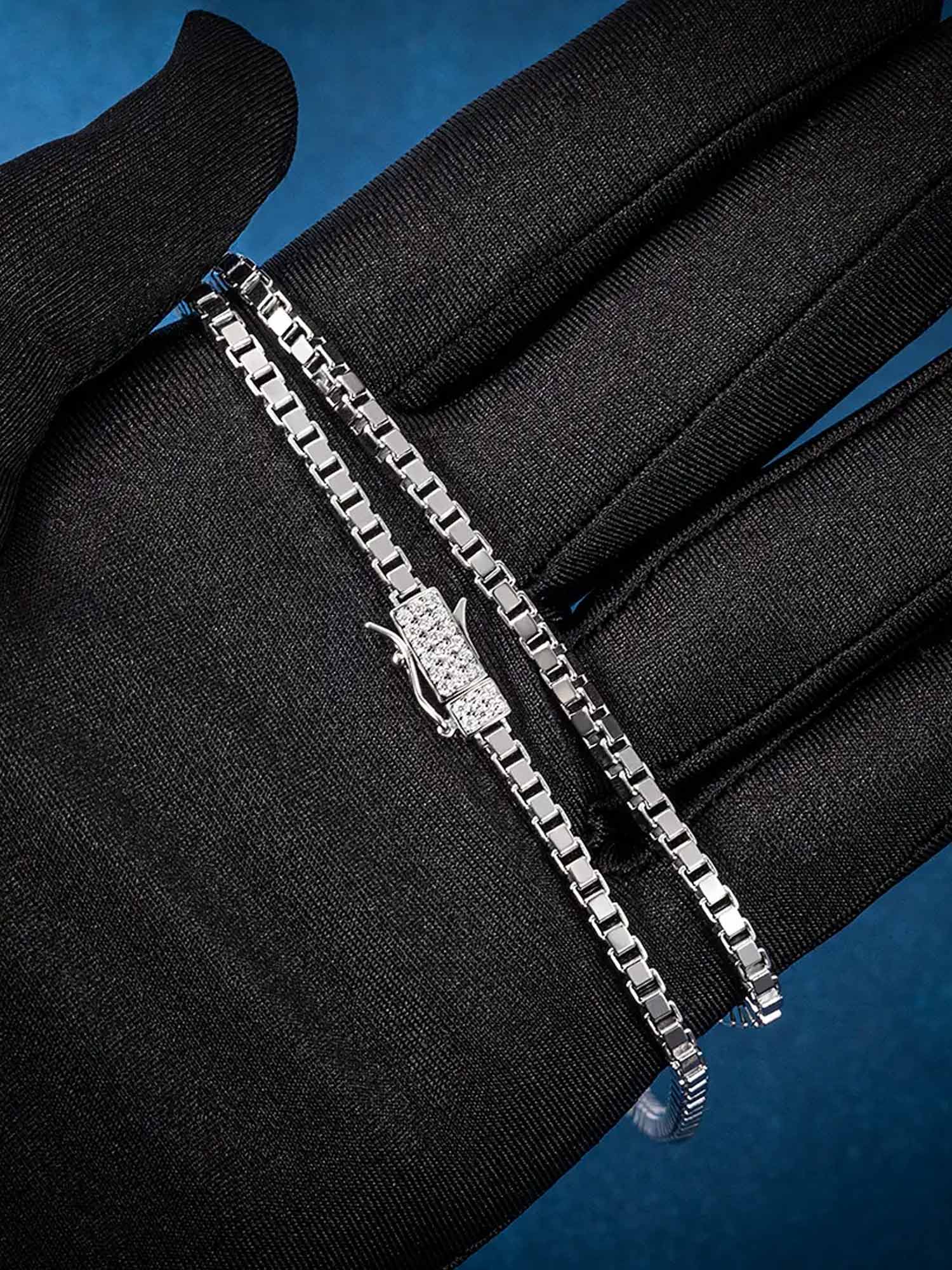3mm Square Box Chain With Moissanite Clasp - Image 7