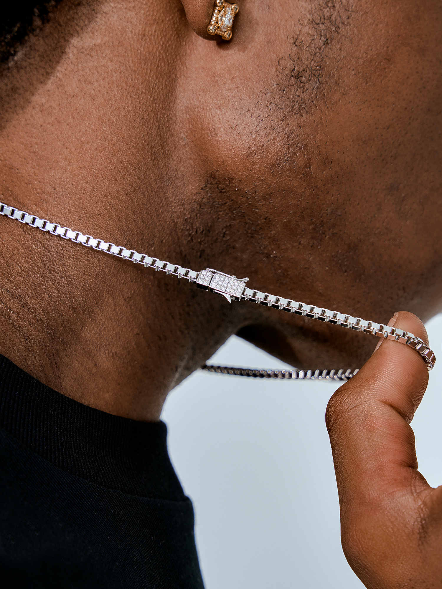 3mm Square Box Chain With Moissanite Clasp - Image 9