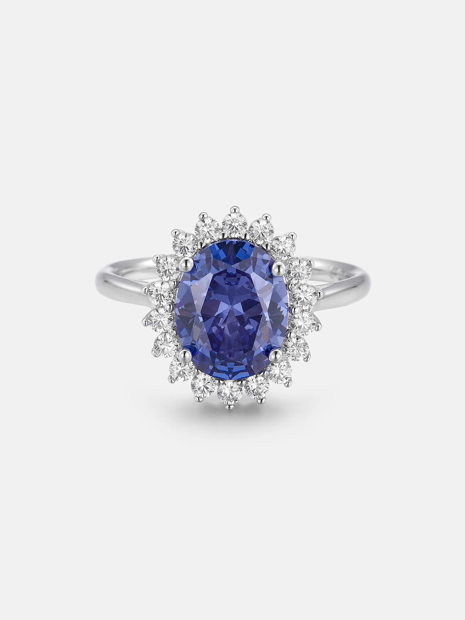 4.5CT Oval Lab-Grown Sapphire & White Moissanite Halo Ring