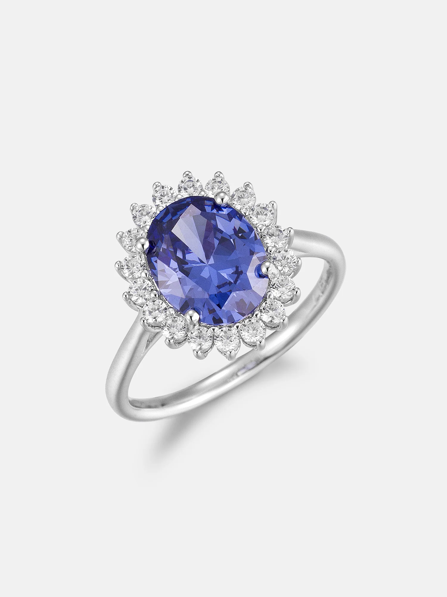 4.5CT Oval Lab-Grown Sapphire & White Moissanite Halo Ring - Image 2