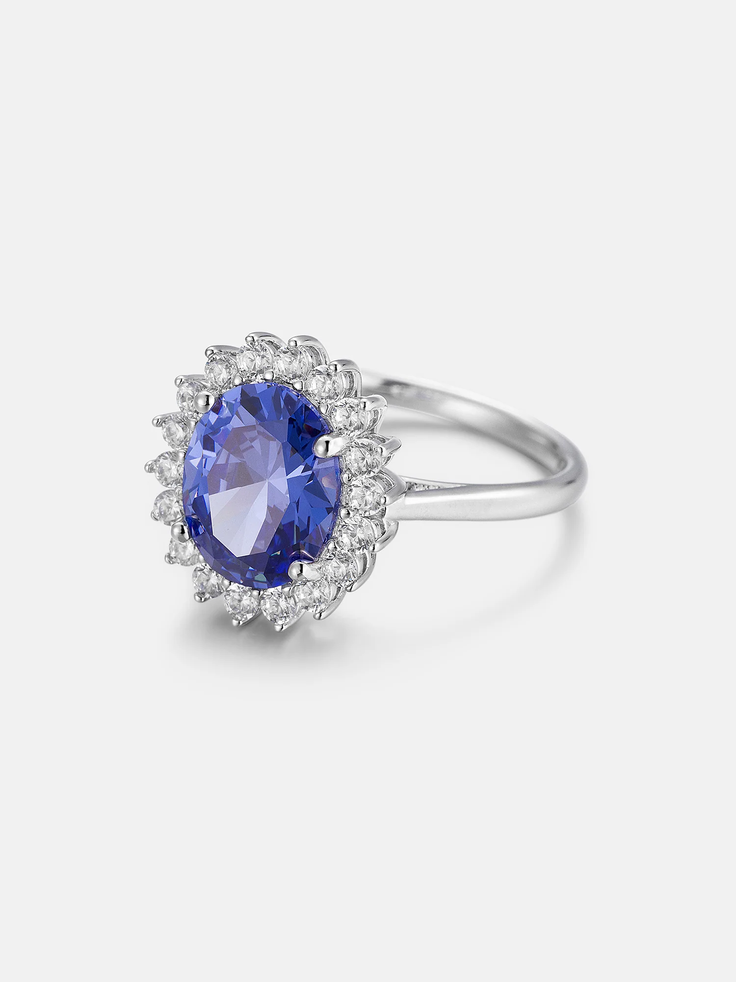 4.5CT Oval Lab-Grown Sapphire & White Moissanite Halo Ring - Image 3