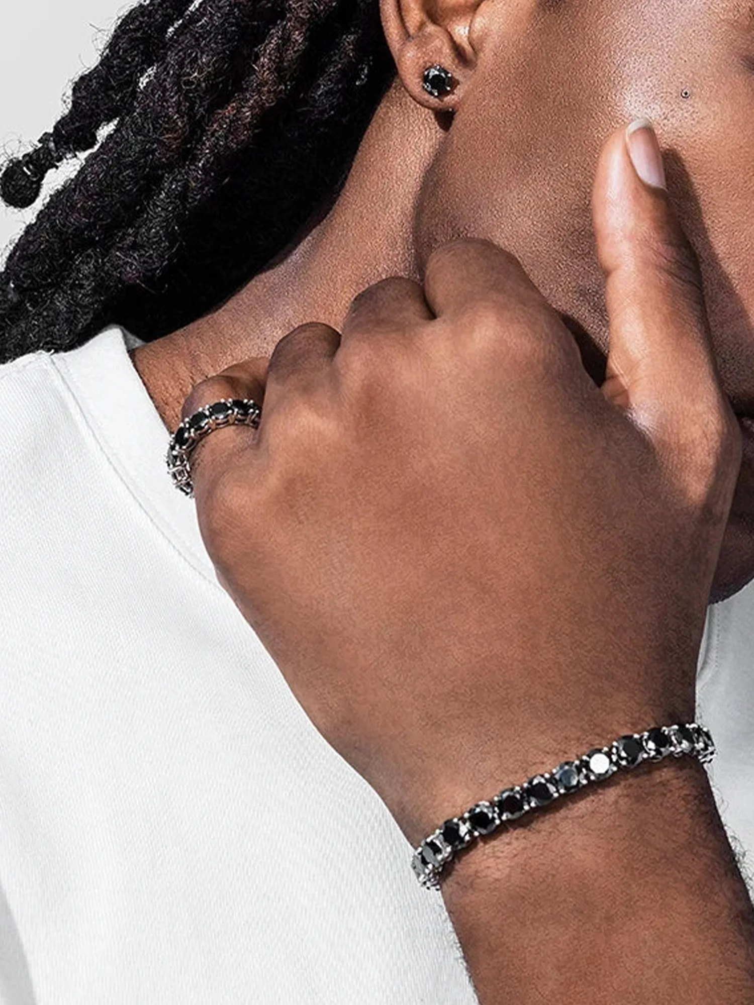 $499 Rare Black Moissanite Tennis Bracelet +Earrings +Rings Set