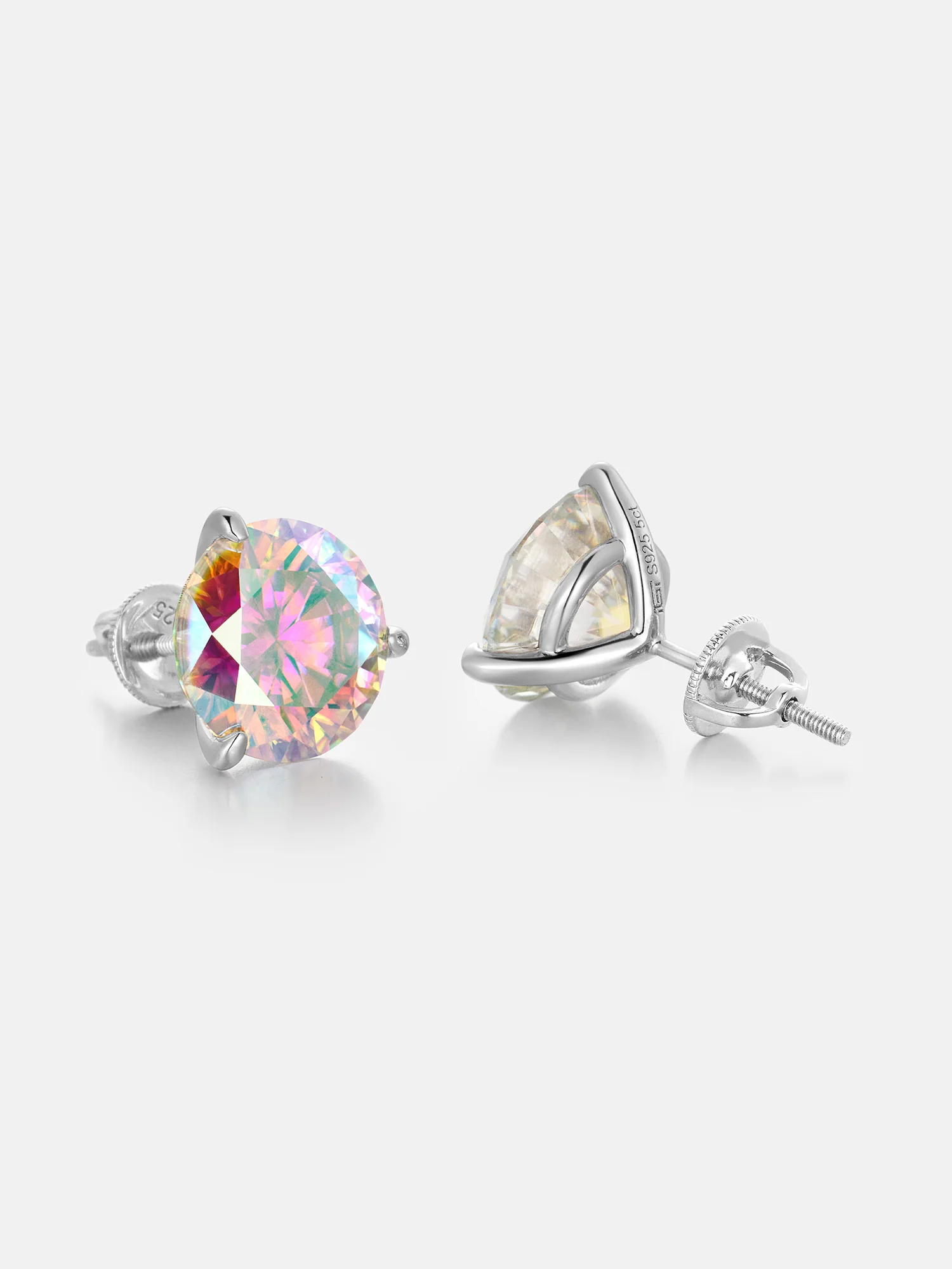 5CT Round Rainbow Moissanite Three Claw Stud Earrings - Image 3