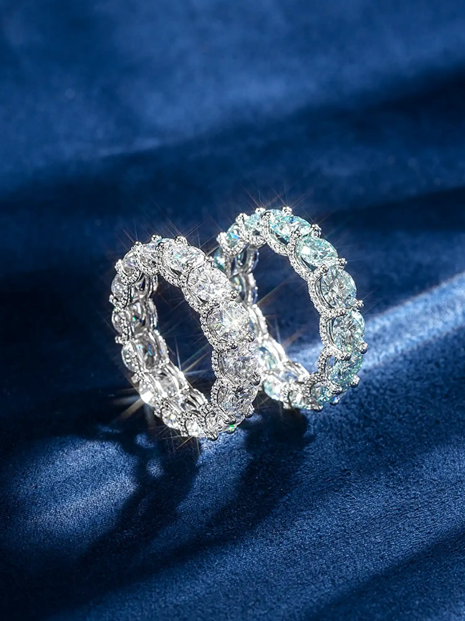 5mm Iced Out Blue Moissanite Eternity Ring - Image 6