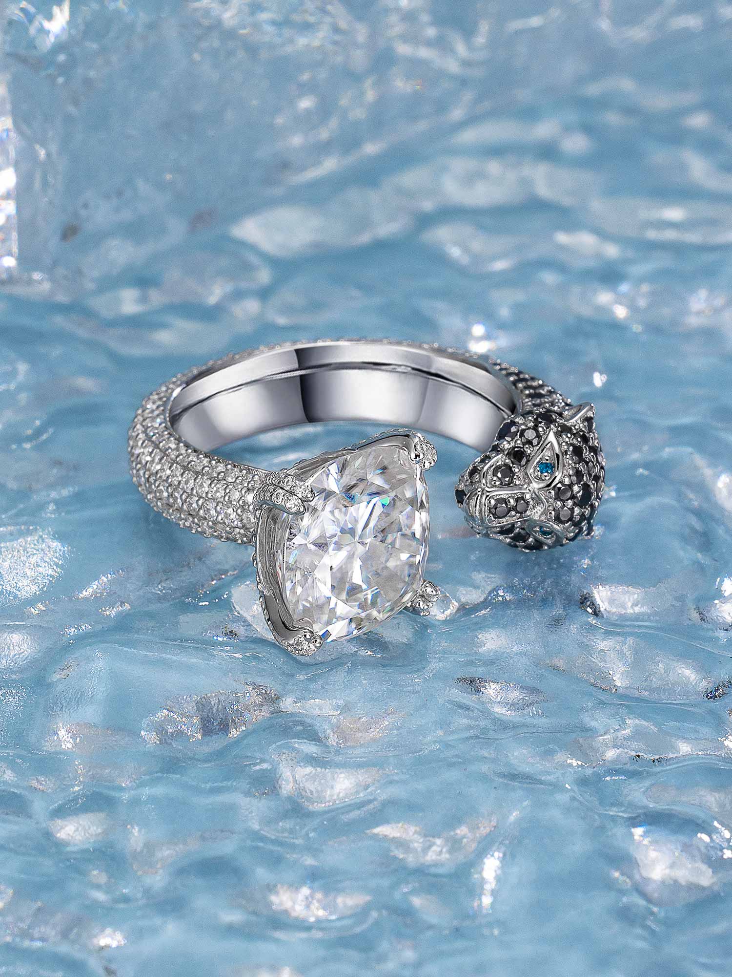 6CT Cushion Cut Moissanite Leopard Head Open Ring - Image 2
