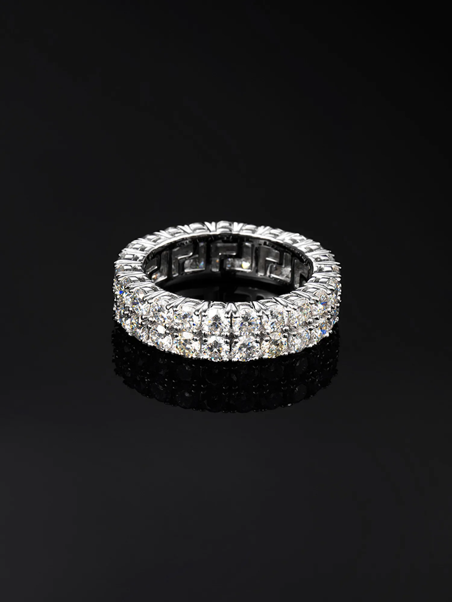 6mm 925 Sterling Silver Moissanite Two Row Iced Ring - Image 3