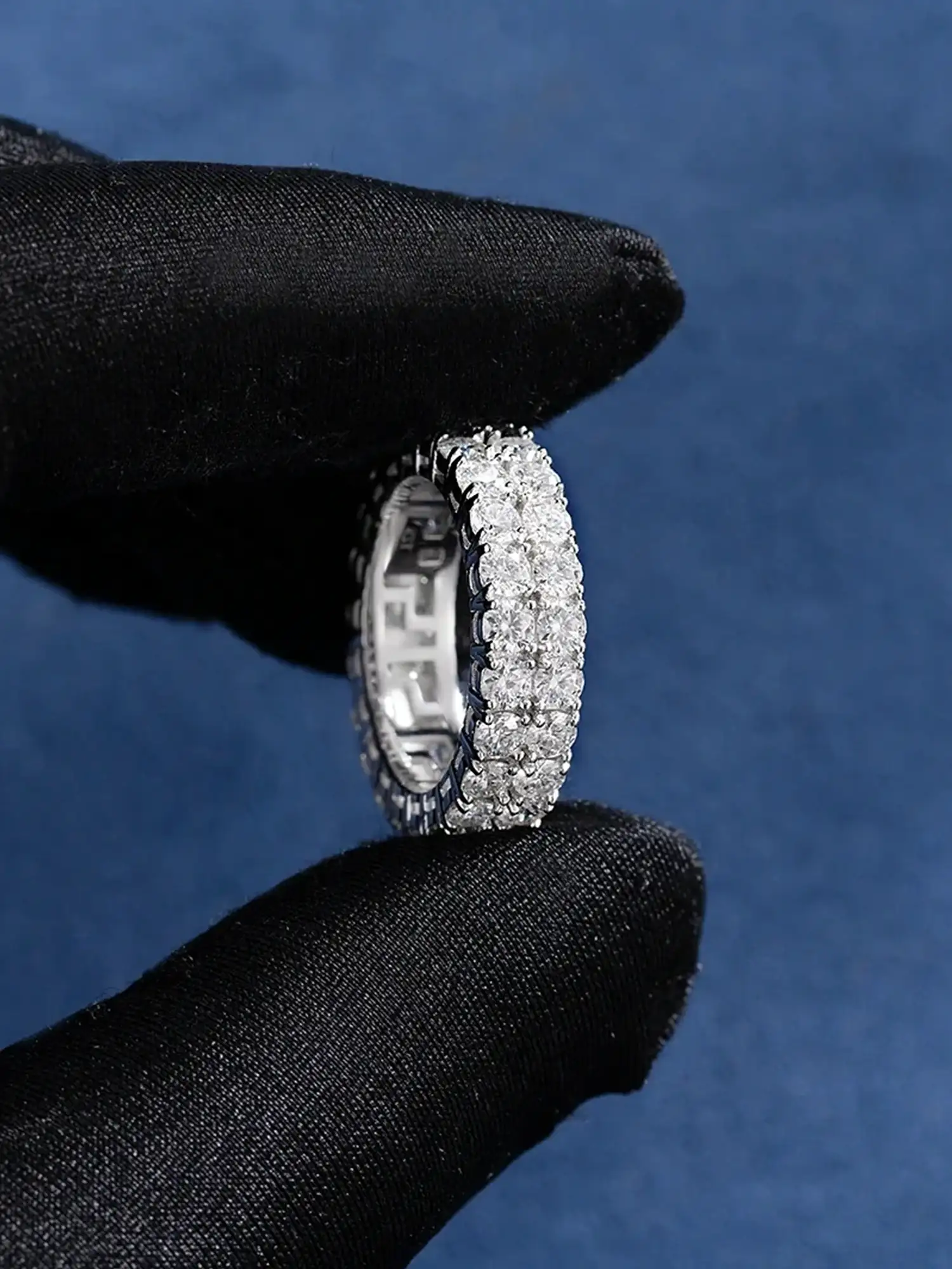 6mm 925 Sterling Silver Moissanite Two Row Iced Ring - Image 4