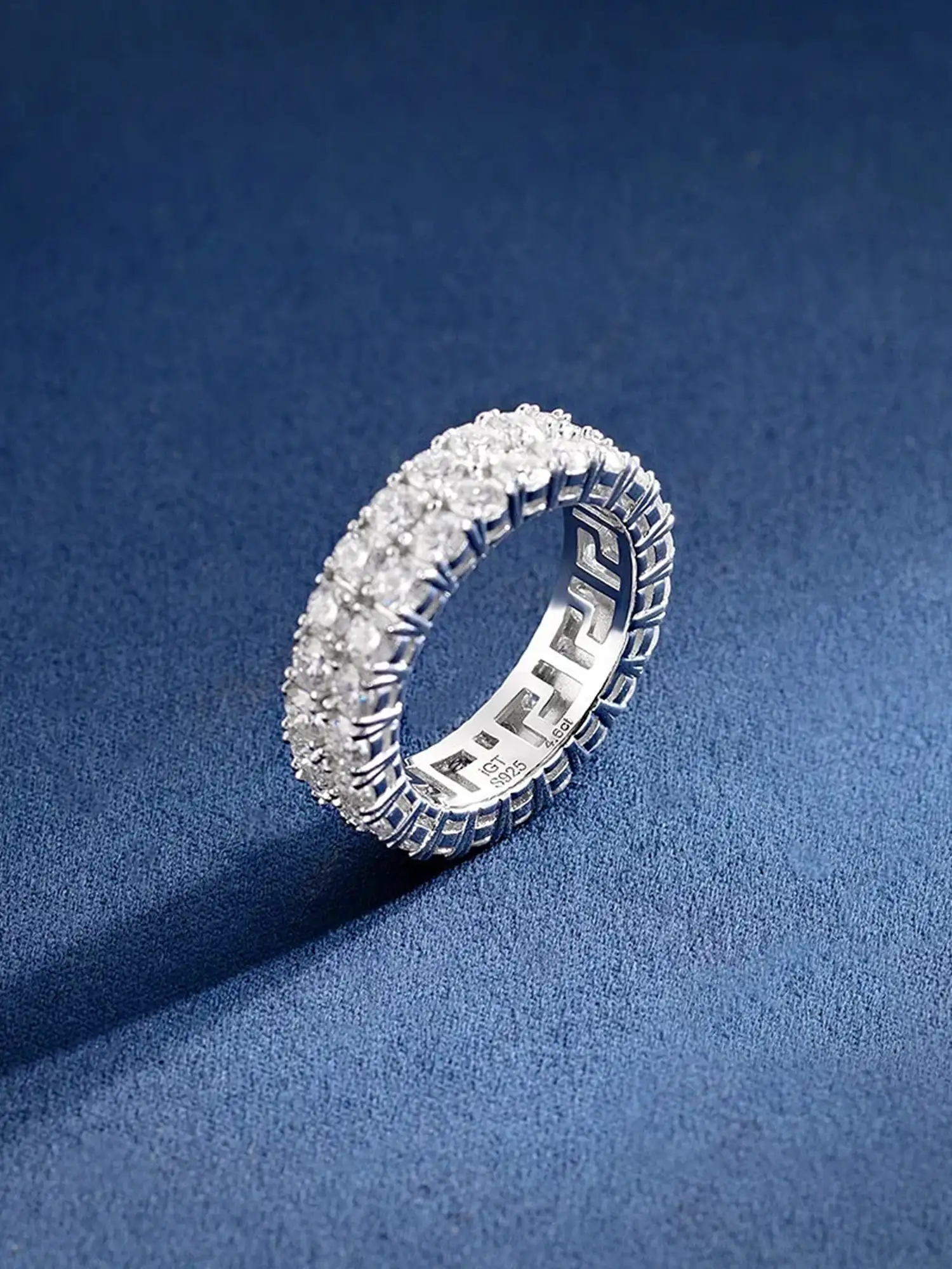6mm 925 Sterling Silver Moissanite Two Row Iced Ring - Image 5