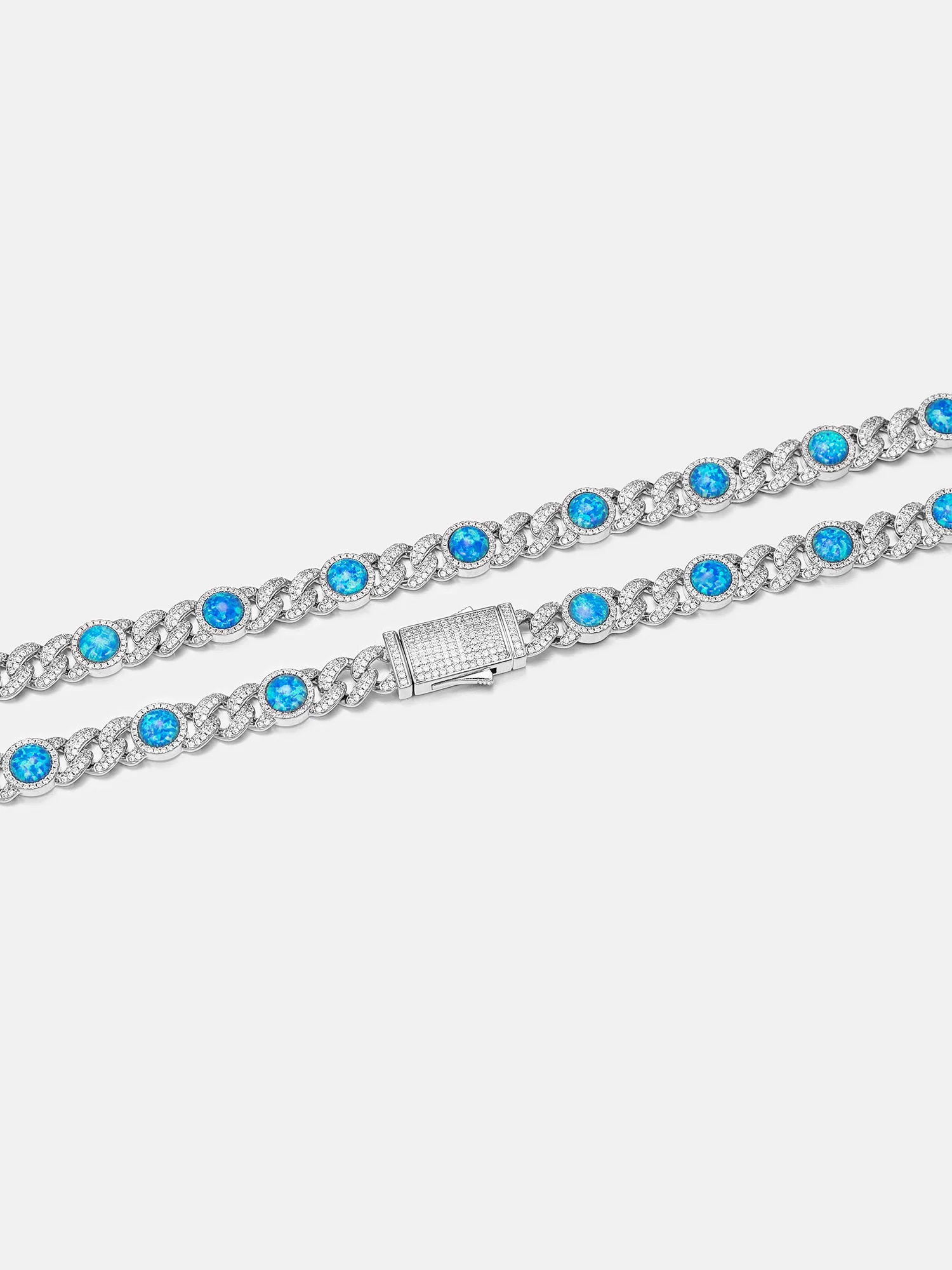 8mm Moissanite & Blue Opal Classic Cuban Chain - Image 3