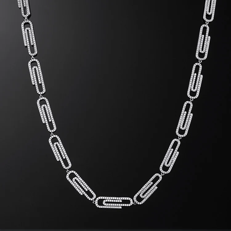 8mm Paper Clip Chain in White Gold