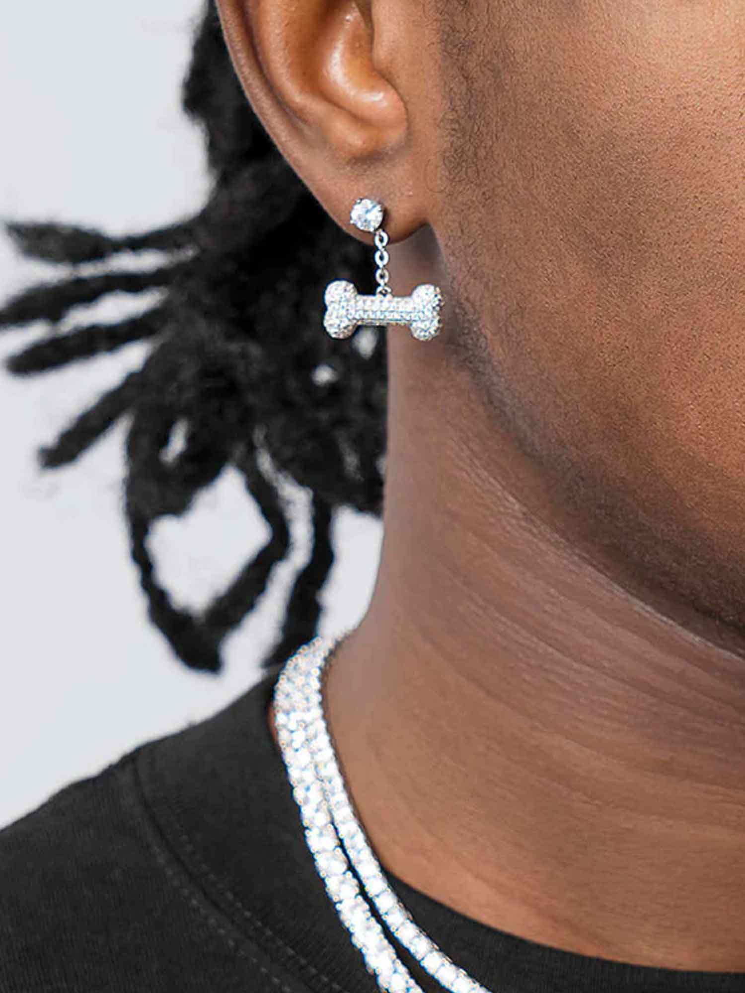 925 Sterling Silver Iced Bone Earrings - Image 3