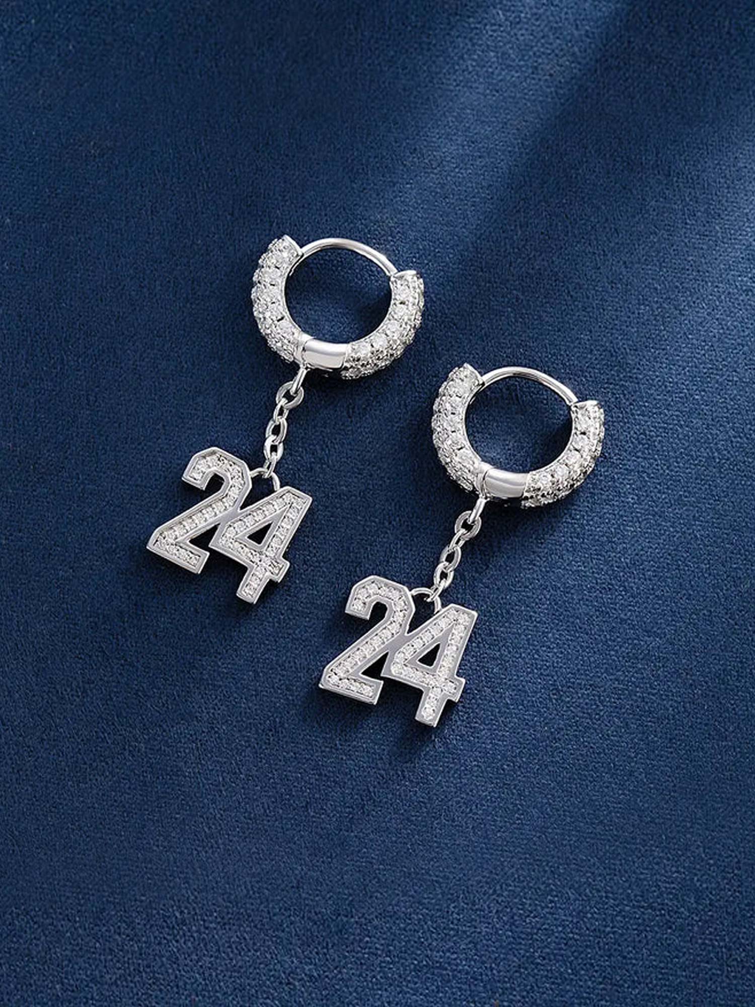 S925 Moissanite Iced Number Dangle Hoop Earrings - Image 6