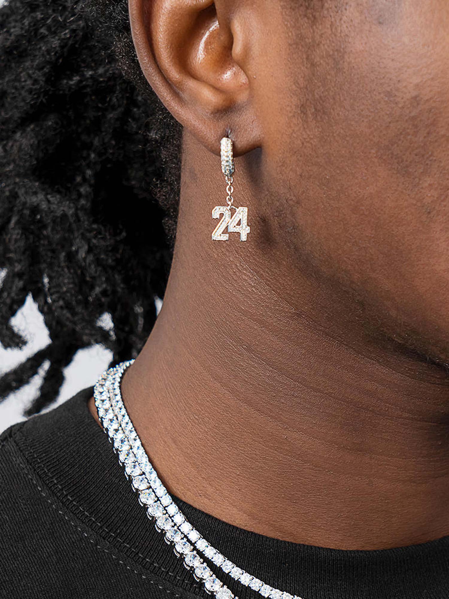 S925 Moissanite Iced Number Dangle Hoop Earrings - Image 8