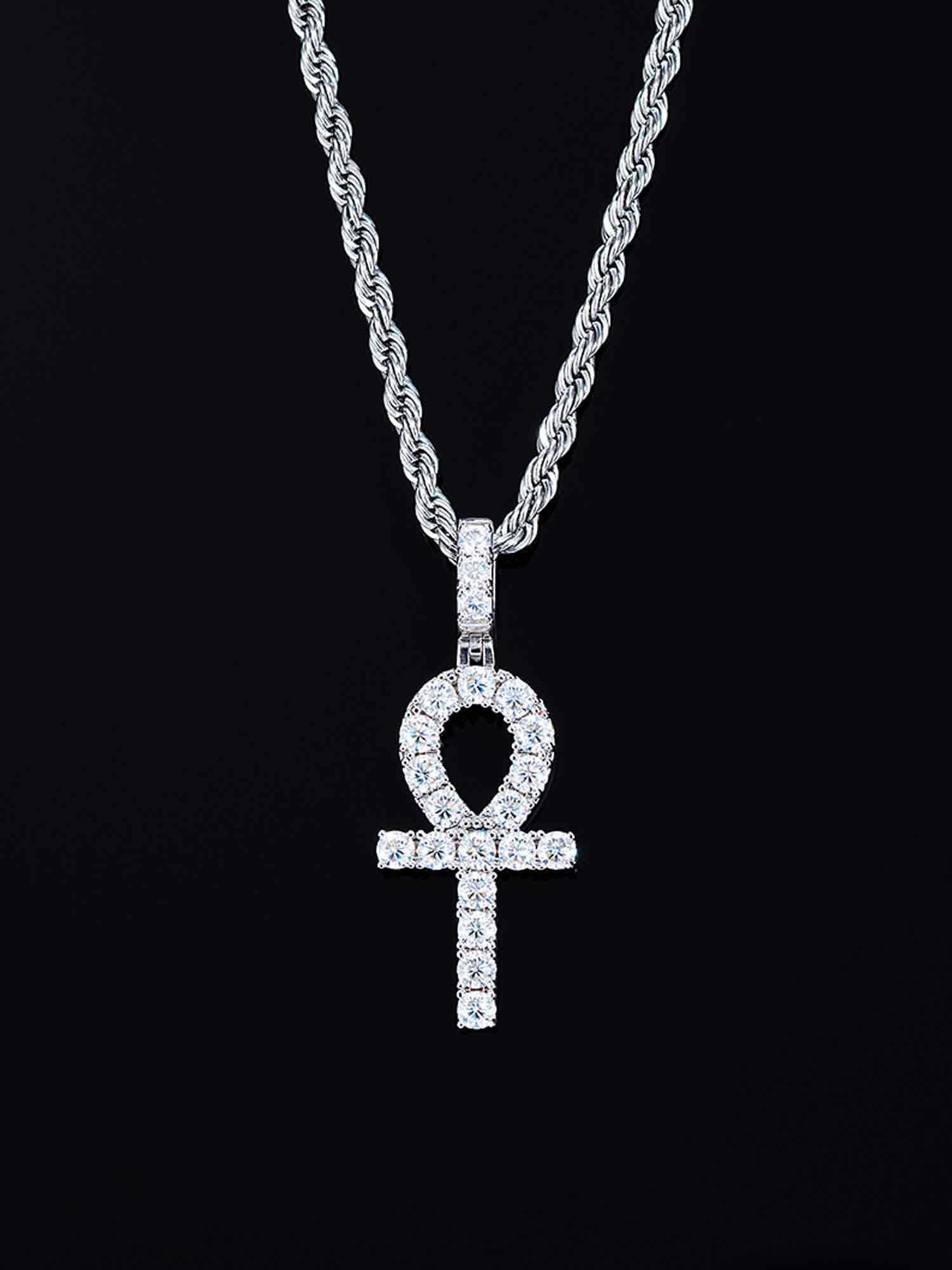 925 Sterling Silver Moissanite Ankh Pendant 2.0ct - Image 5