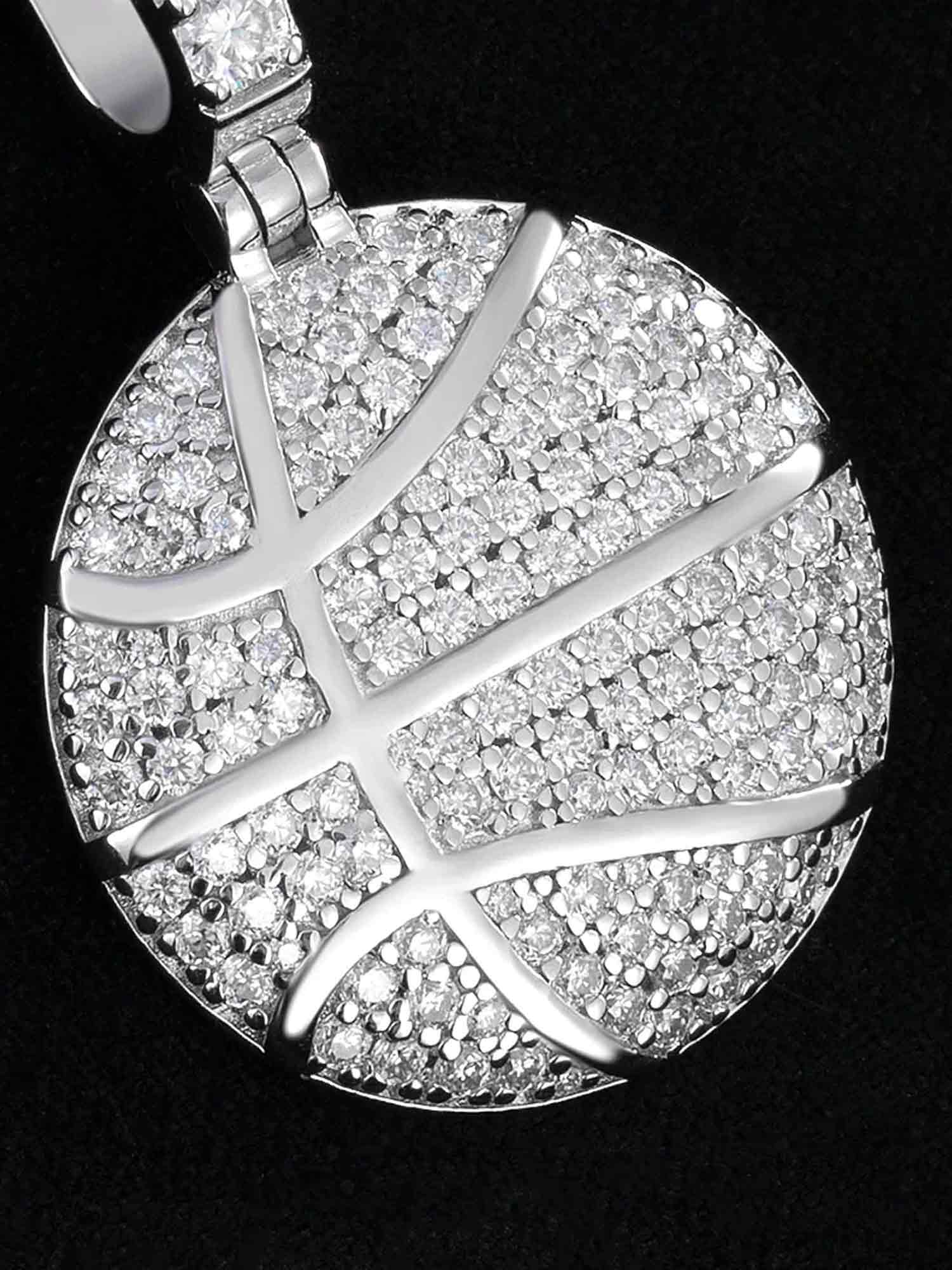 925 Sterling Silver Moissanite Basketball Pendant 1.2ct - Image 6