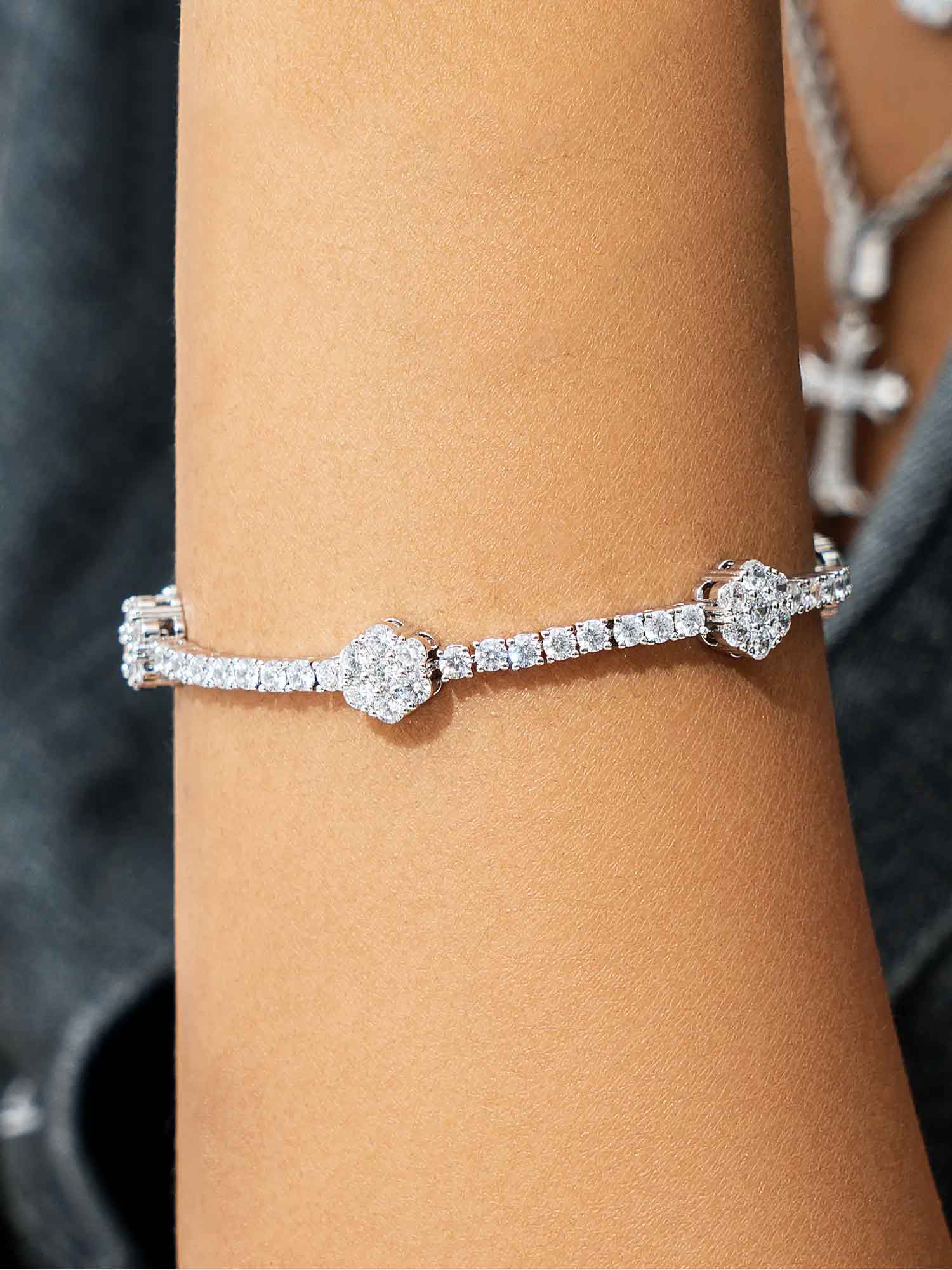 925 Sterling Silver Moissanite Cluster Hexagon Tennis Bracelet - Image 4