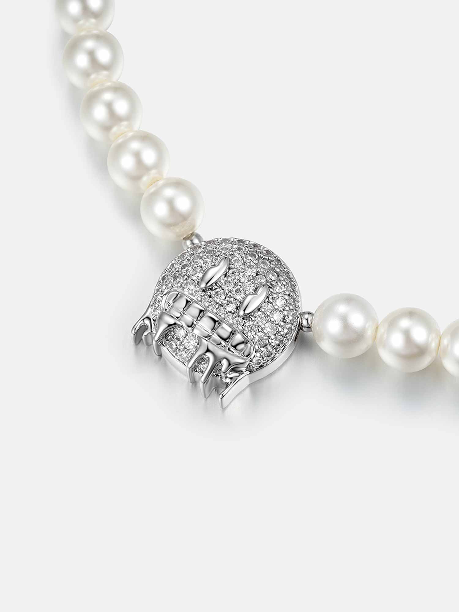 925 Sterling Silver Moissanite Emoji Pearl Bracelet - Image 2