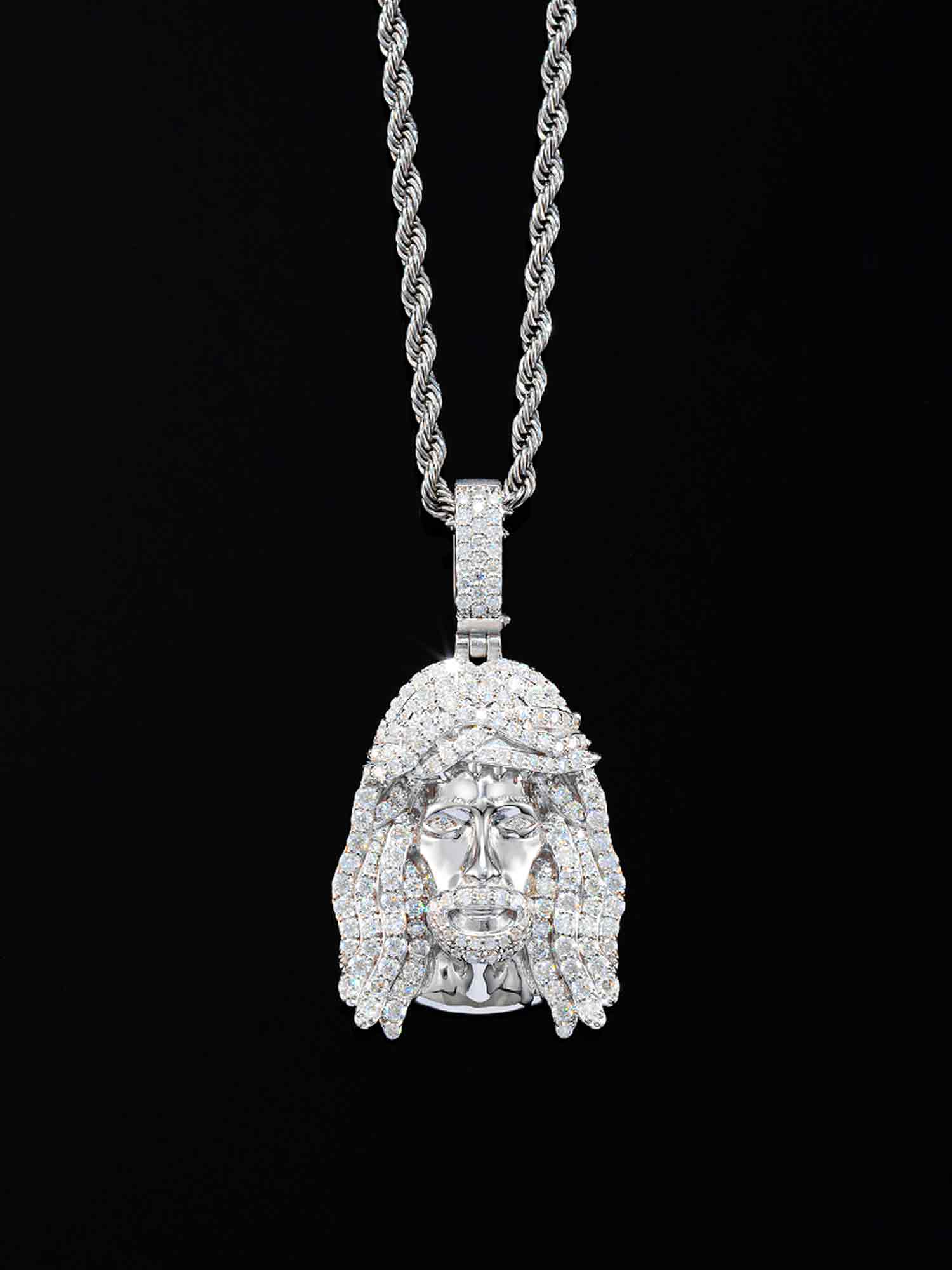 925 Sterling Silver Moissanite Jesus Pendant 3.3ct - Image 3