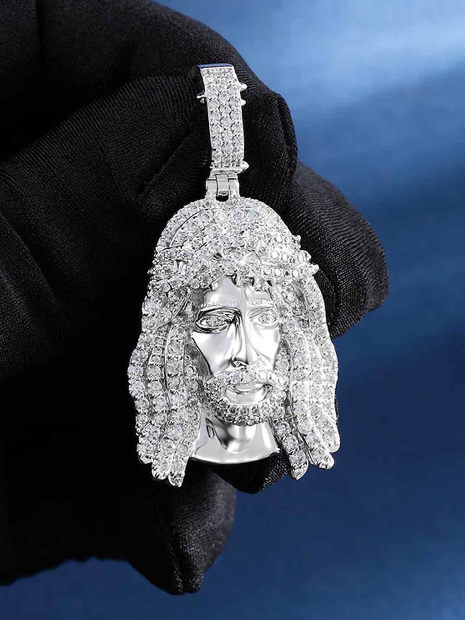 925 Sterling Silver Moissanite Jesus Pendant 3.3ct - Image 4