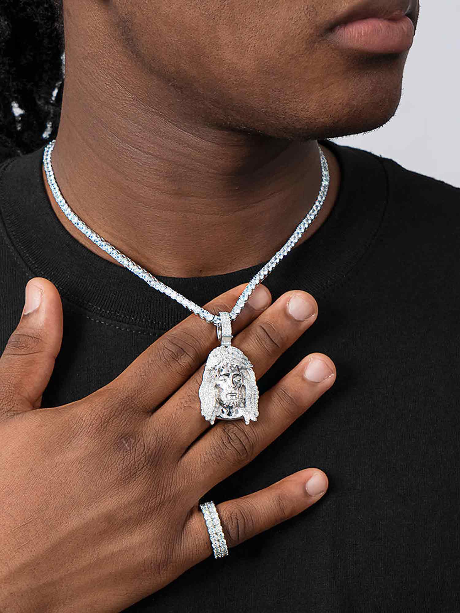 925 Sterling Silver Moissanite Jesus Pendant 3.3ct - Image 7