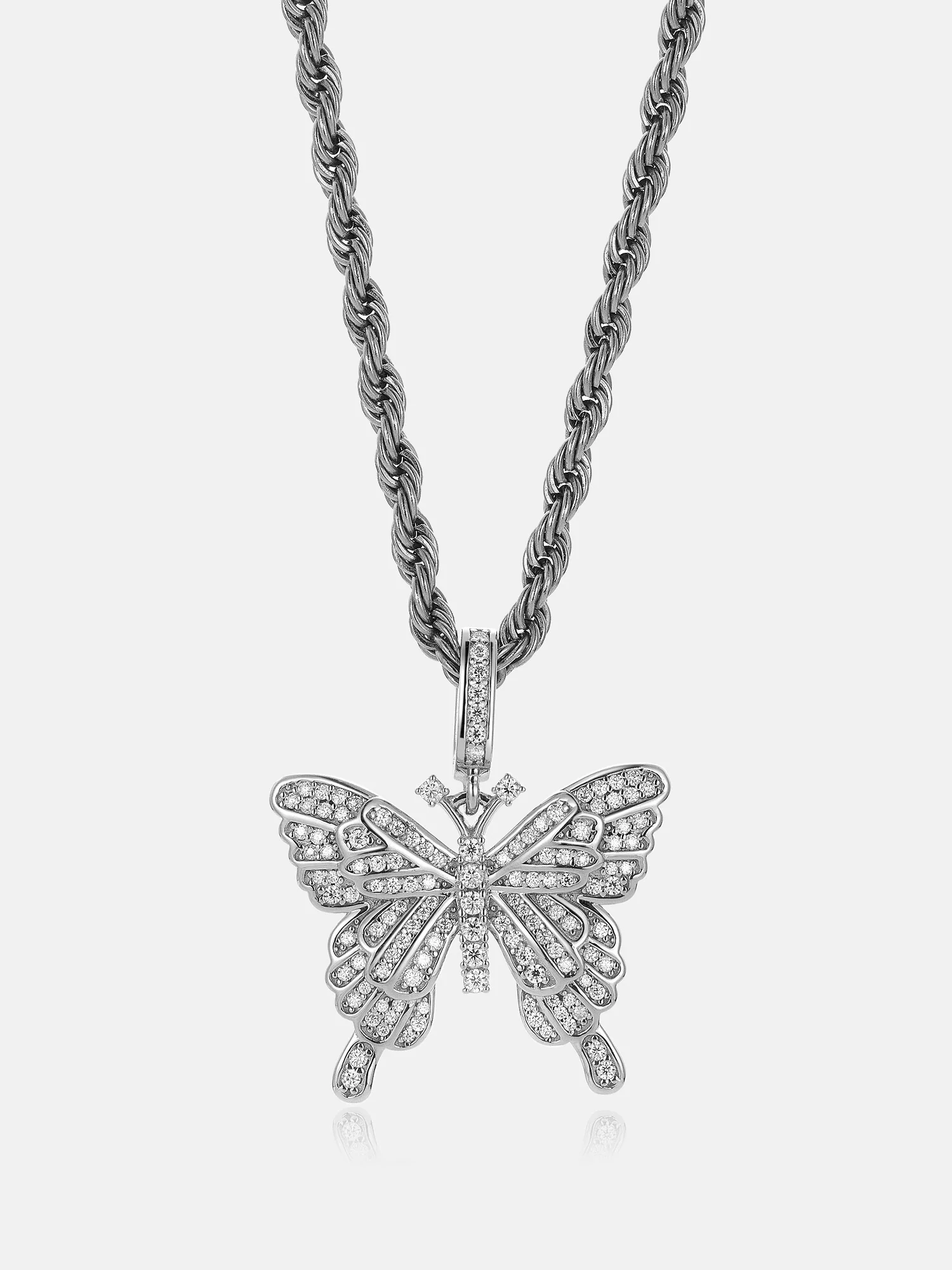 925 Sterling Silver Moissanite Layered Butterfly Pendant - Image 3