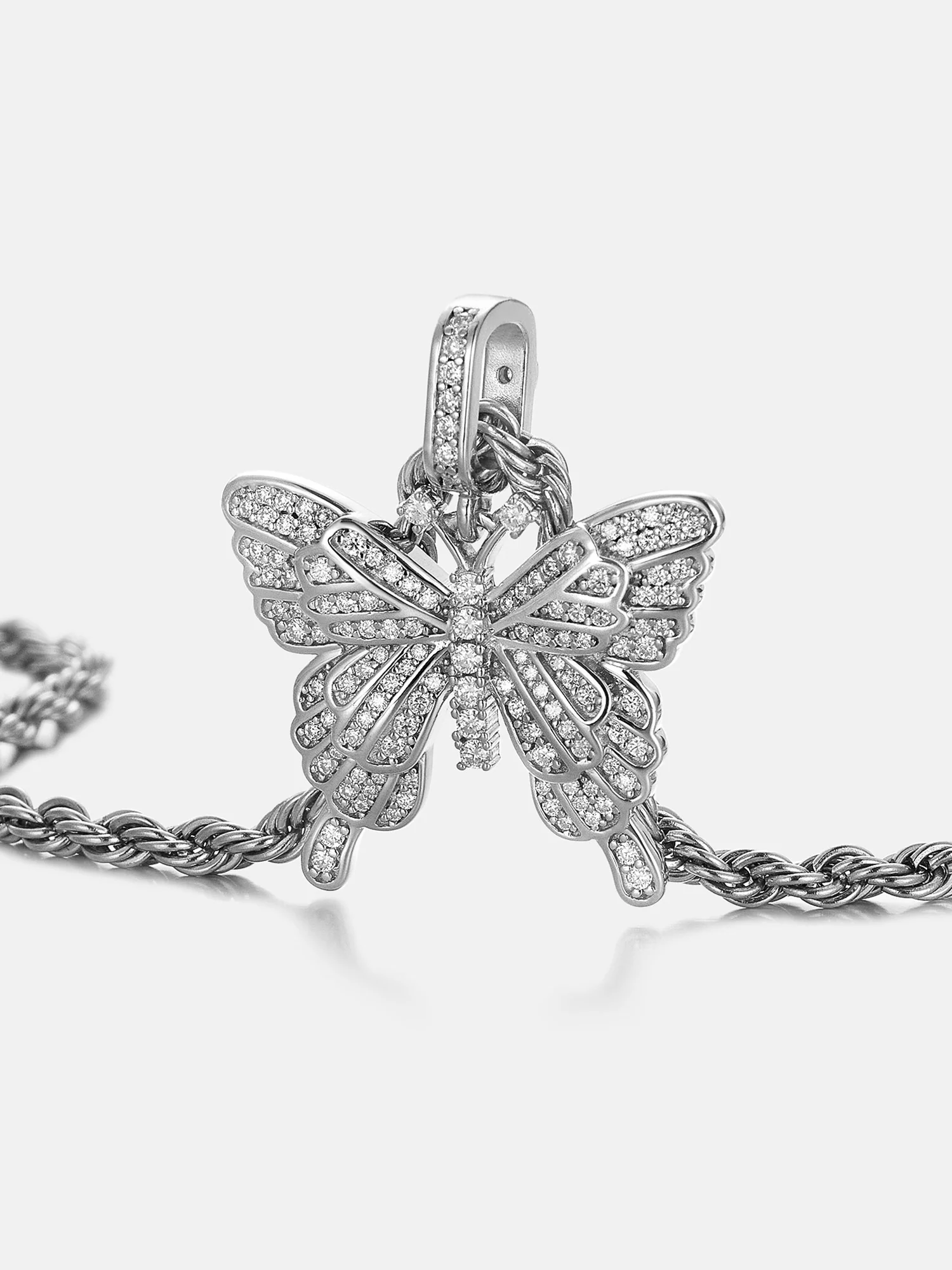 925 Sterling Silver Moissanite Layered Butterfly Pendant - Image 4
