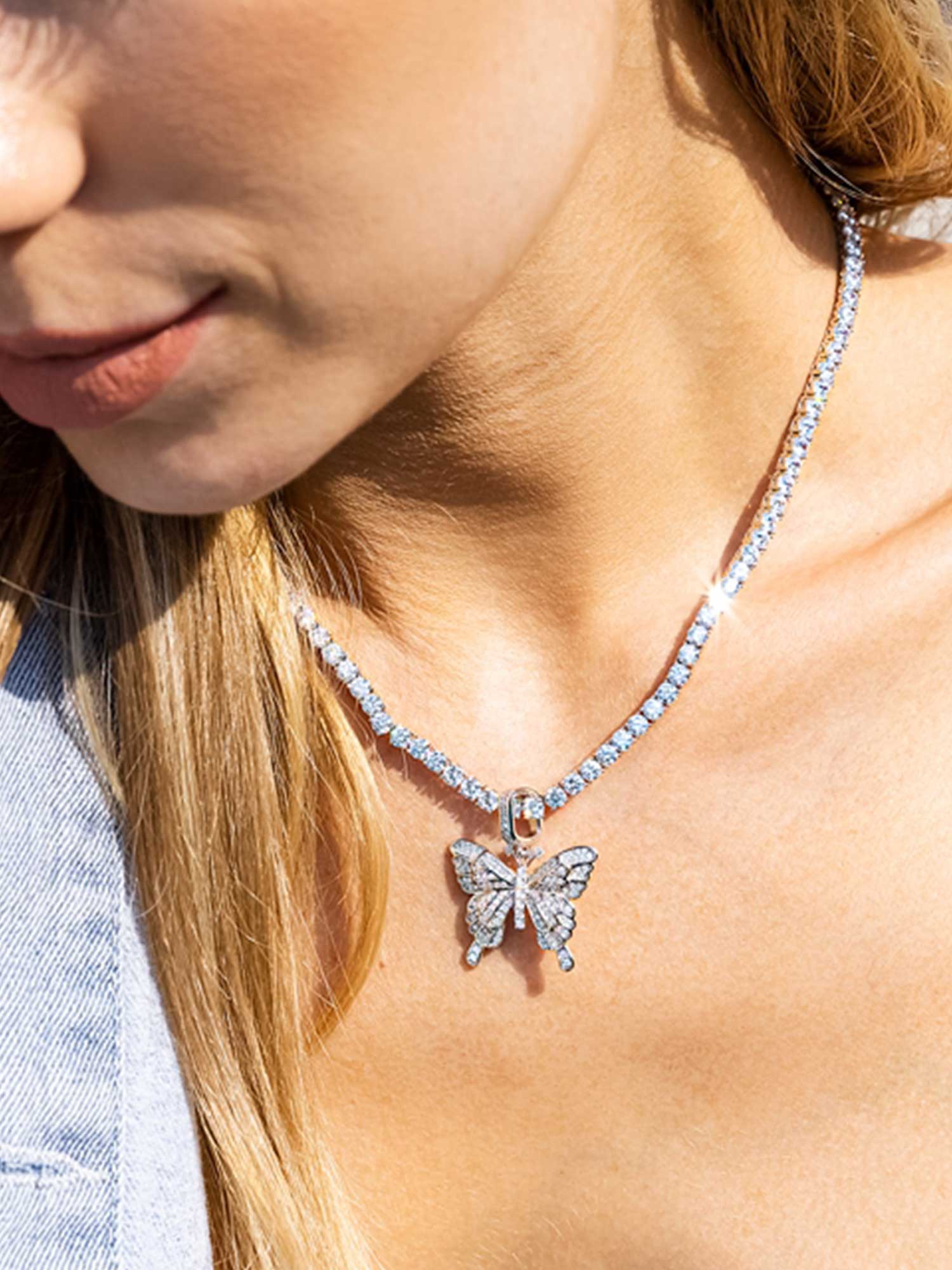 925 Sterling Silver Moissanite Layered Butterfly Pendant - Image 6