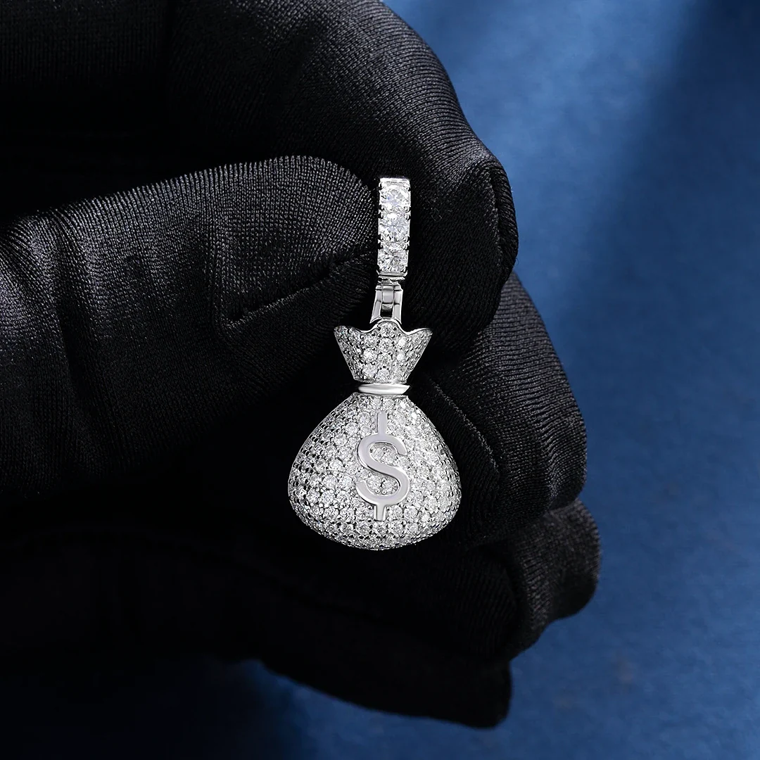 925 Sterling Silver Moissanite Money Bag Pendant 1.3ct - Image 3