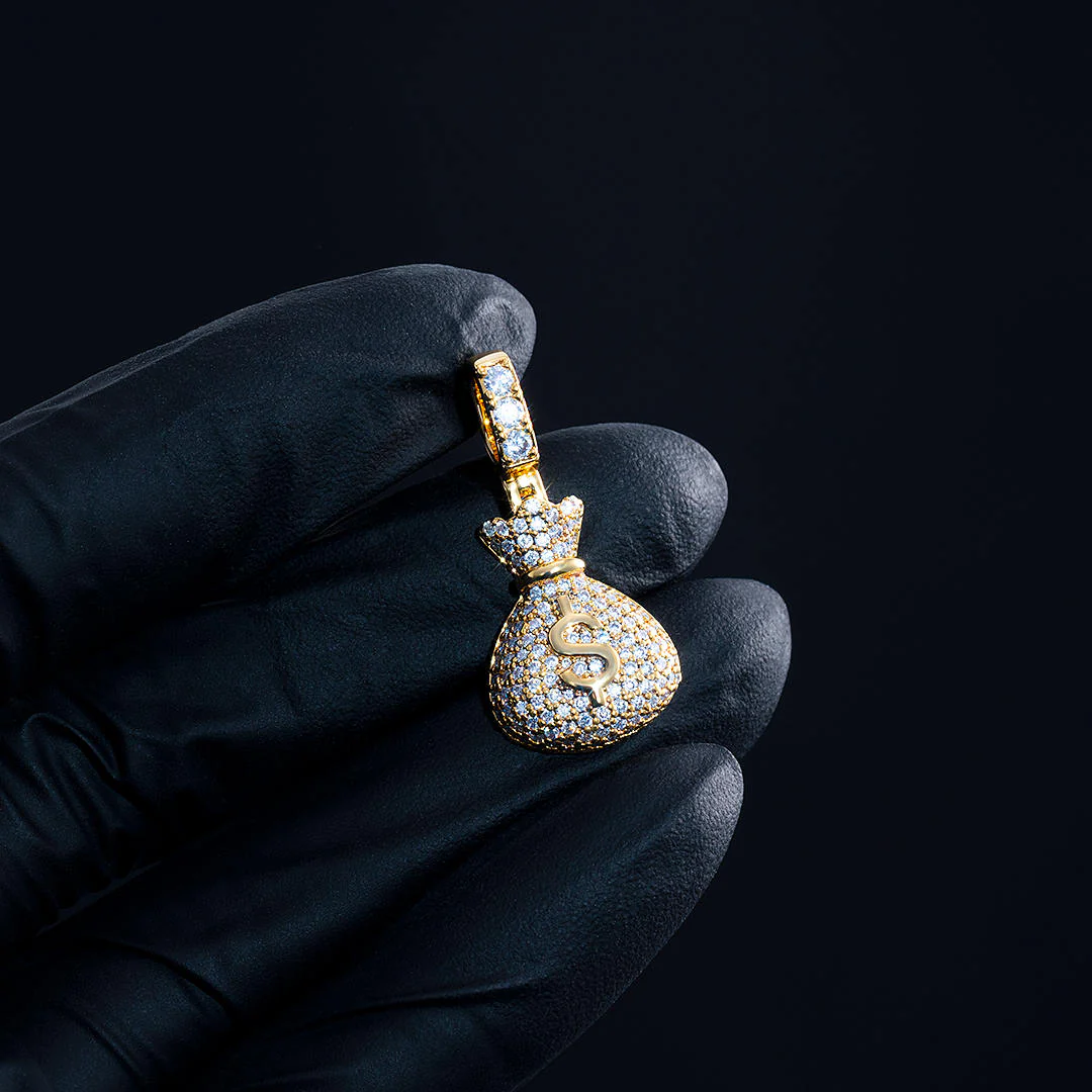 925 Sterling Silver Moissanite Money Bag Pendant 1.3ct - Image 4