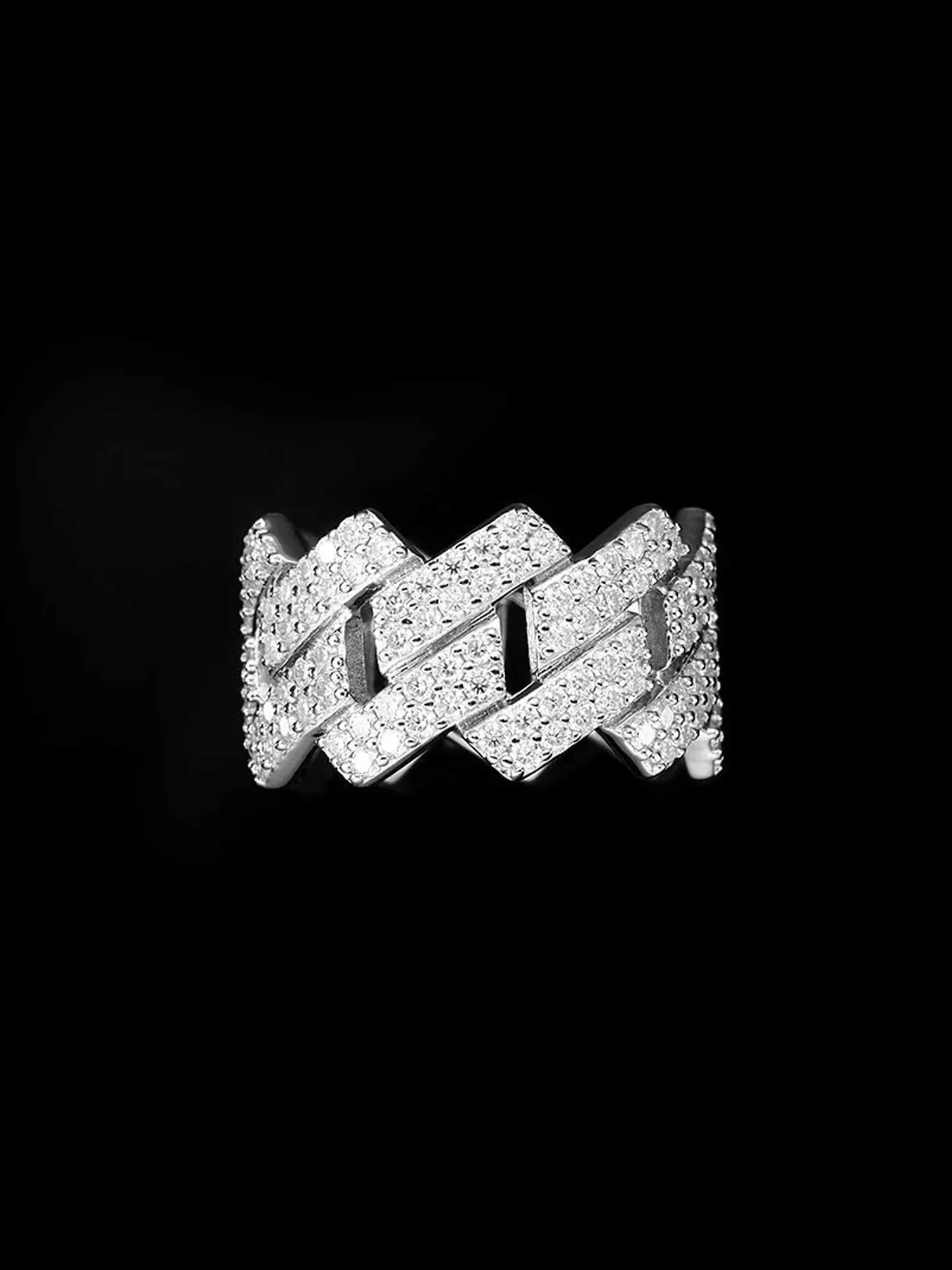 13mm 925 Sterling Silver Moissanite Prong Cuban Link Ring - Image 3