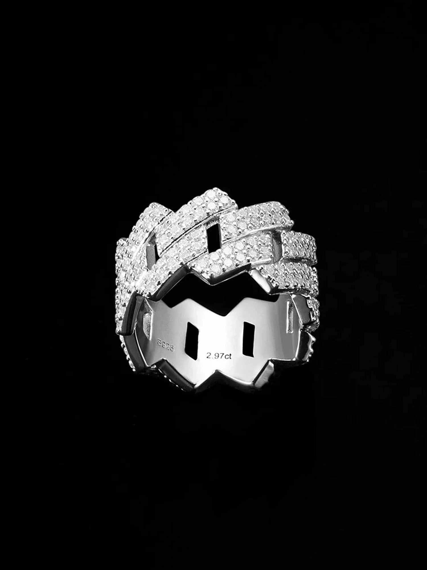 13mm 925 Sterling Silver Moissanite Prong Cuban Link Ring - Image 4