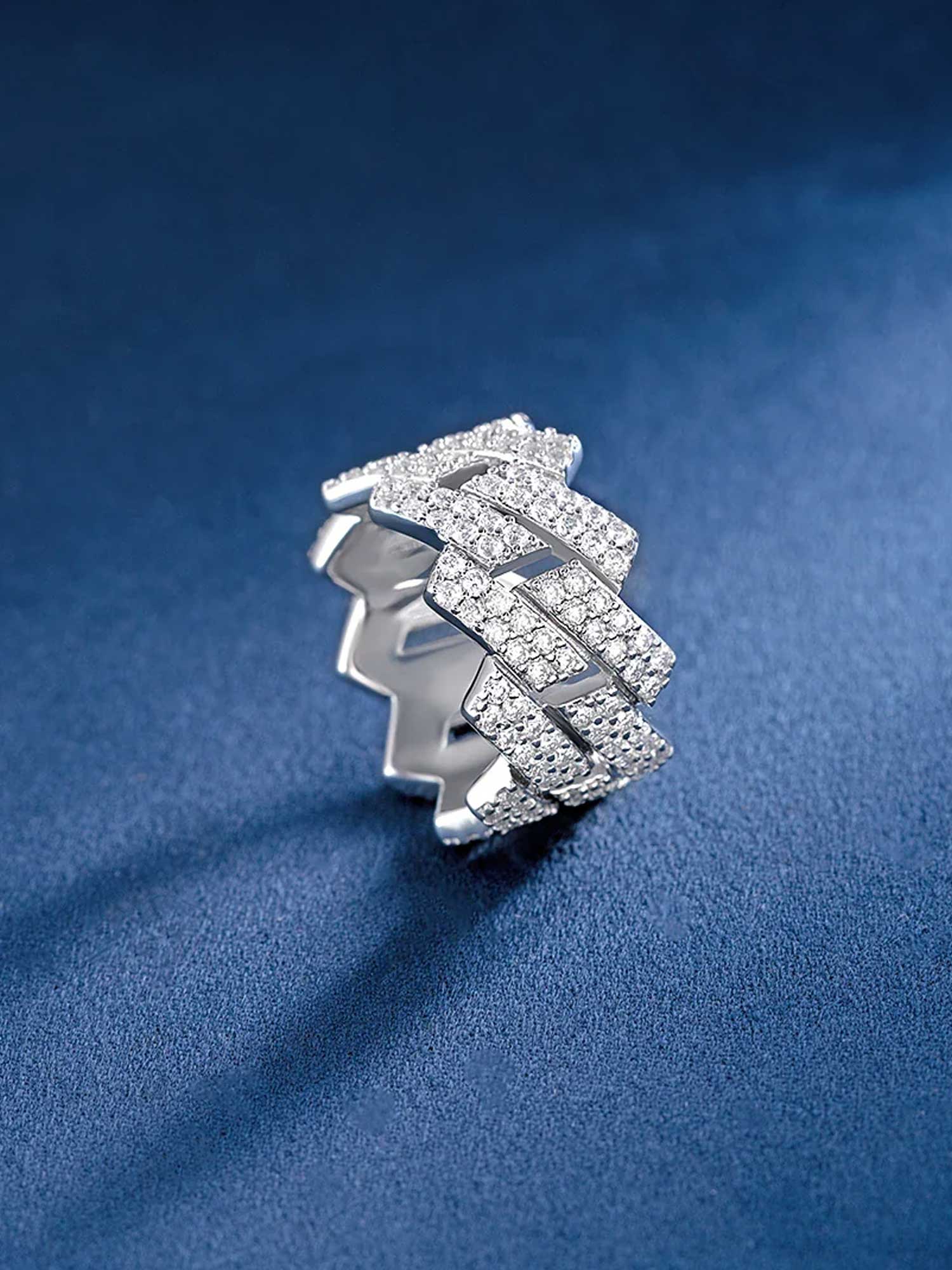 13mm 925 Sterling Silver Moissanite Prong Cuban Link Ring - Image 5