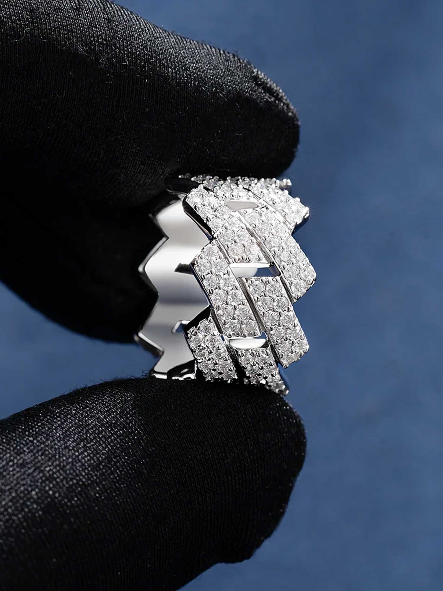 13mm 925 Sterling Silver Moissanite Prong Cuban Link Ring - Image 6
