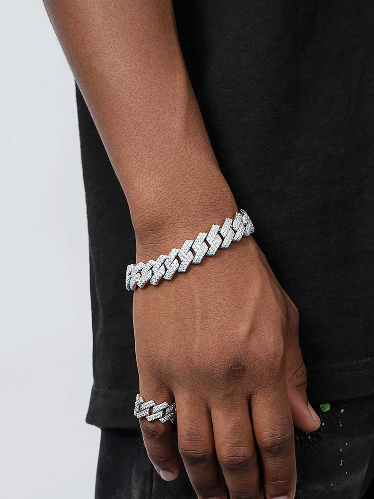 13mm 925 Sterling Silver Moissanite Prong Cuban Link Ring - Image 7