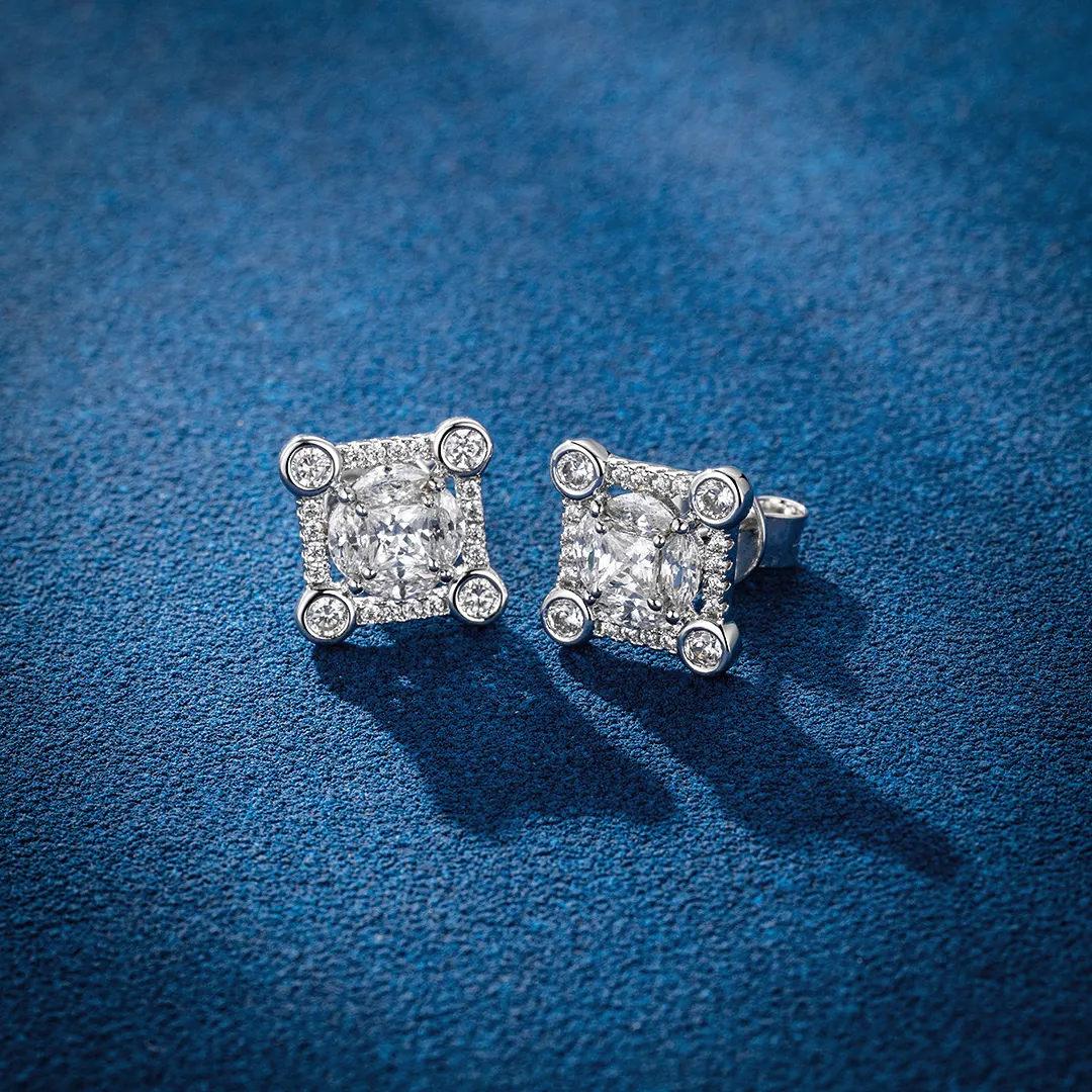 925 Sterling Silver Moissanite Solitaire Square Stud Earrings - Image 5