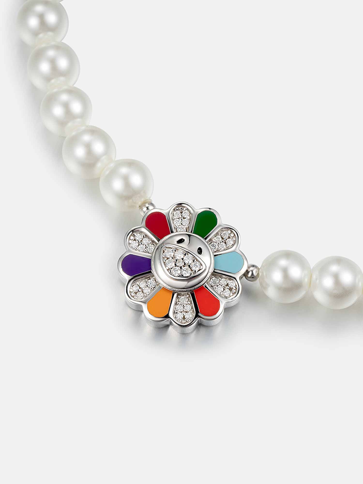 925 Sterling Silver Moissanite Sunflower Pearl Bracelet - Image 2