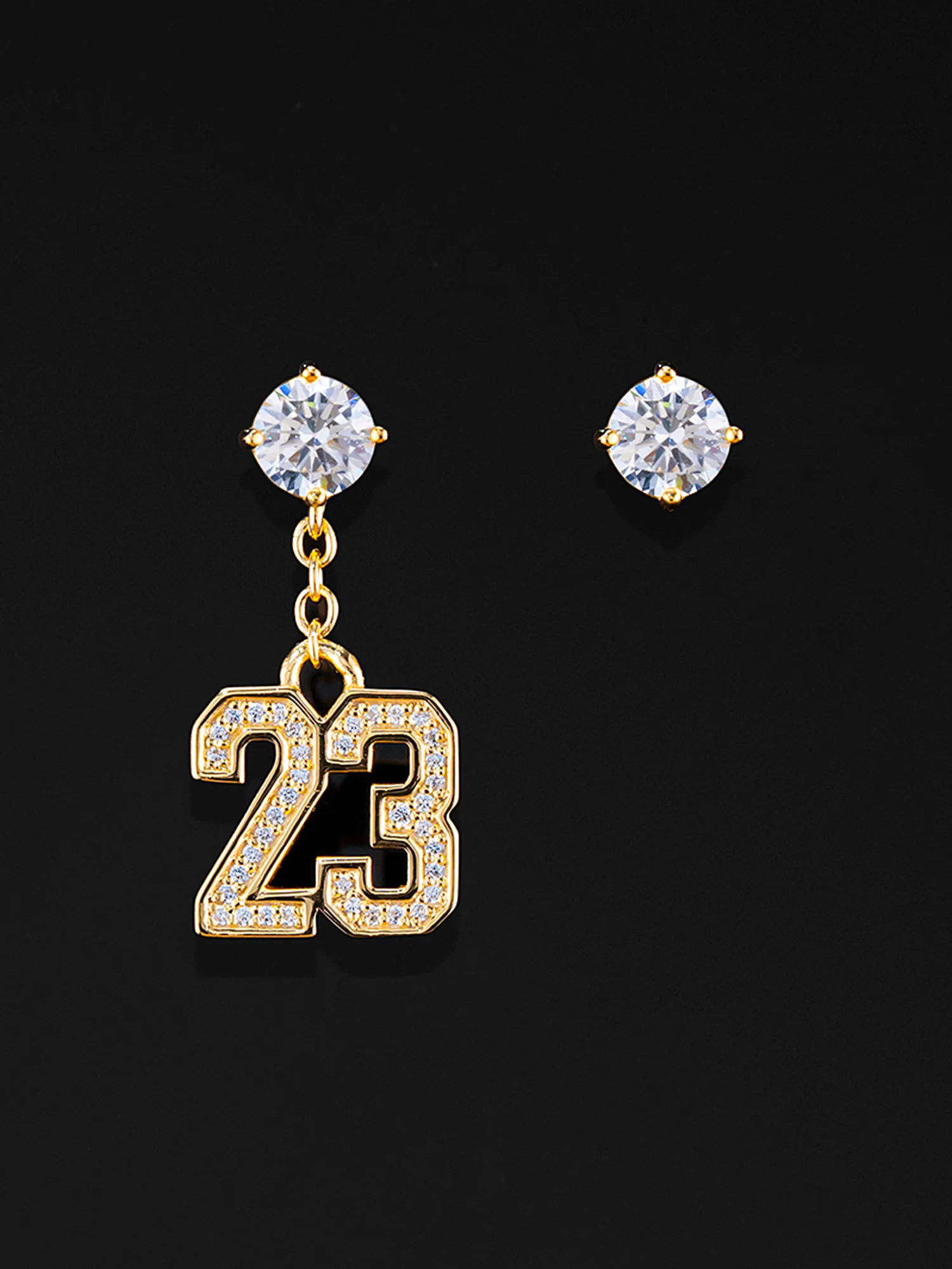 925 Sterling Silver Number Stud Dangle Asymmetric Earrings - Image 3