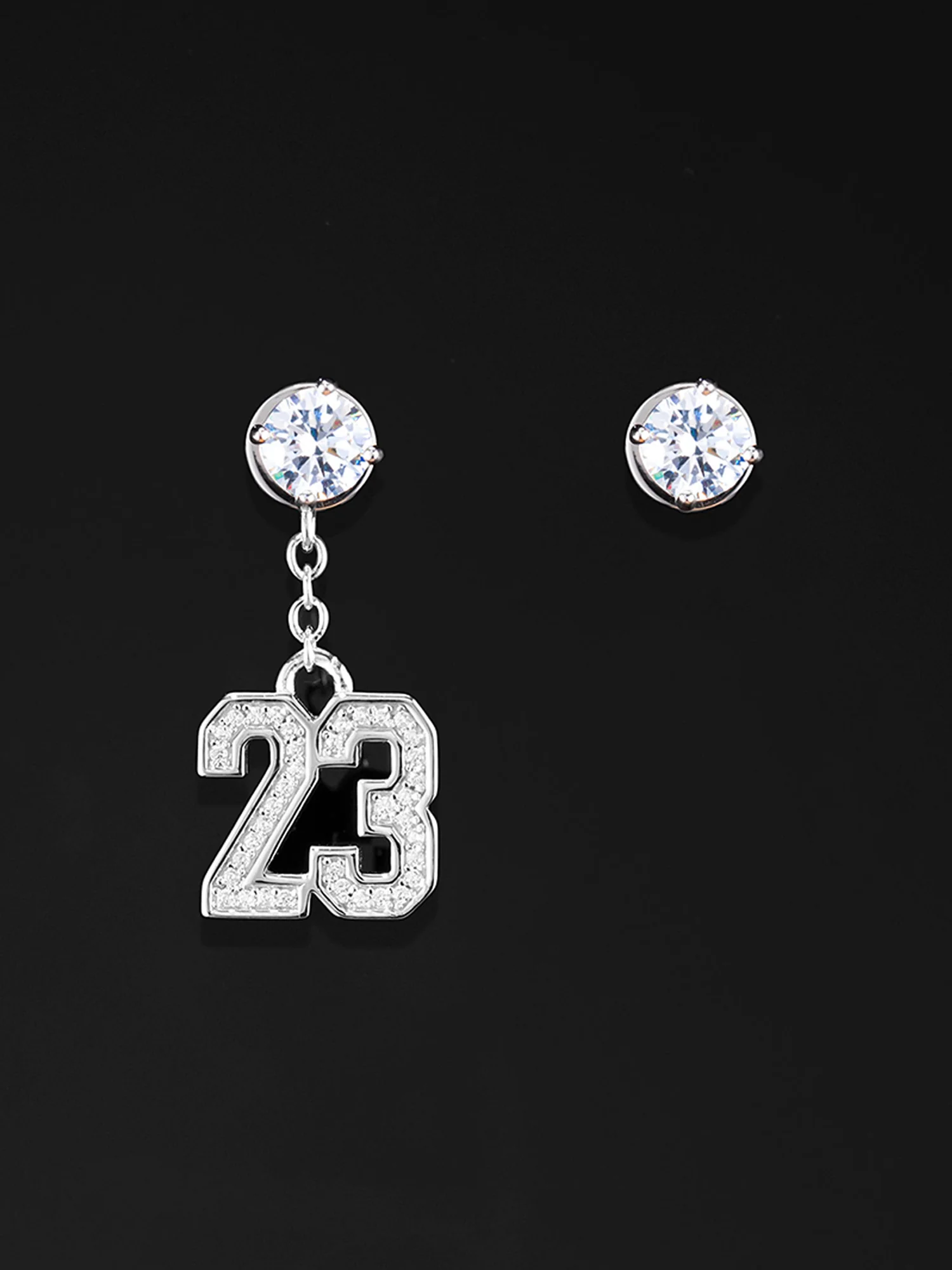 925 Sterling Silver Number Stud Dangle Asymmetric Earrings - Image 4