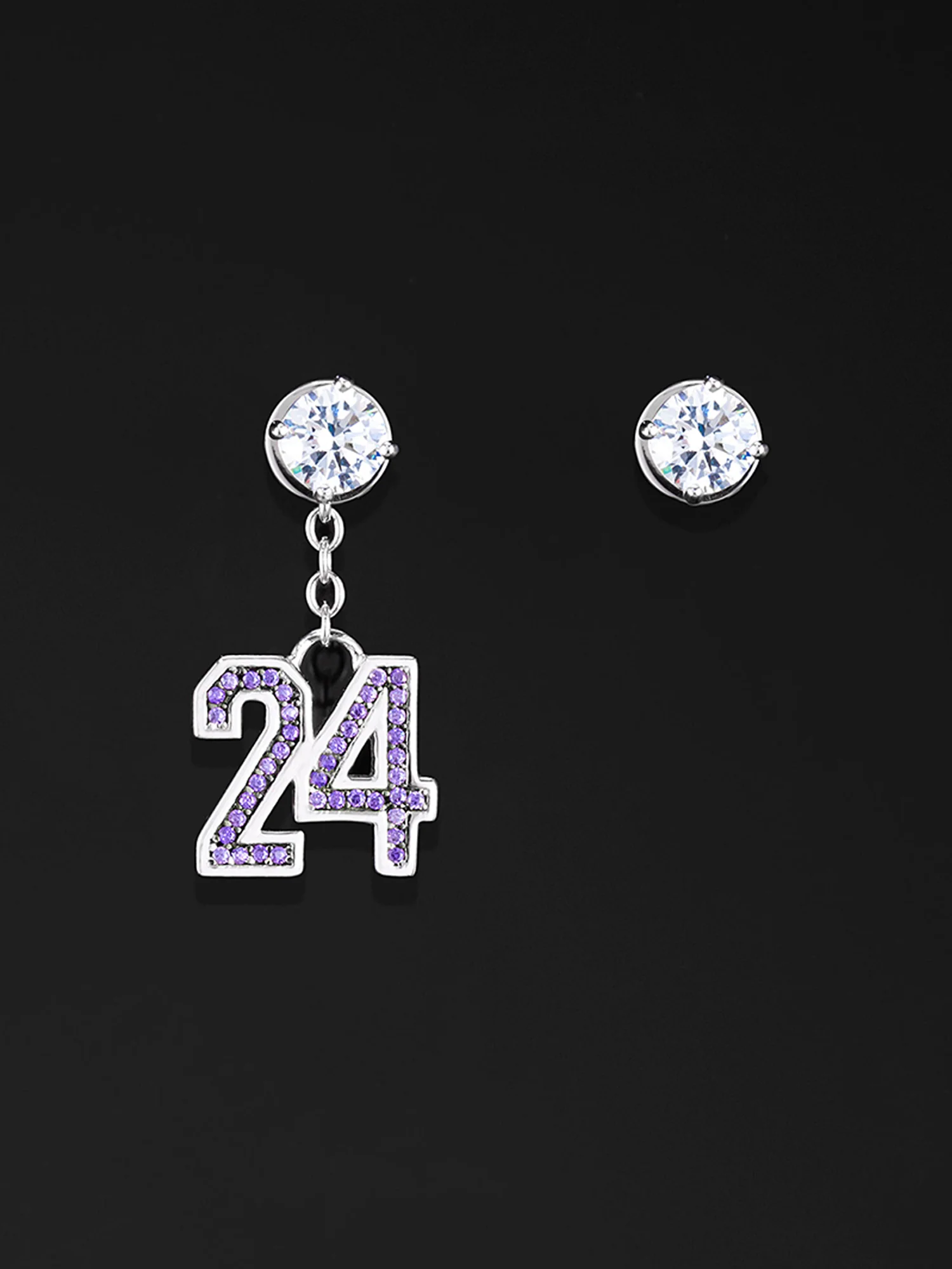 925 Sterling Silver Number Stud Dangle Asymmetric Earrings - Image 5