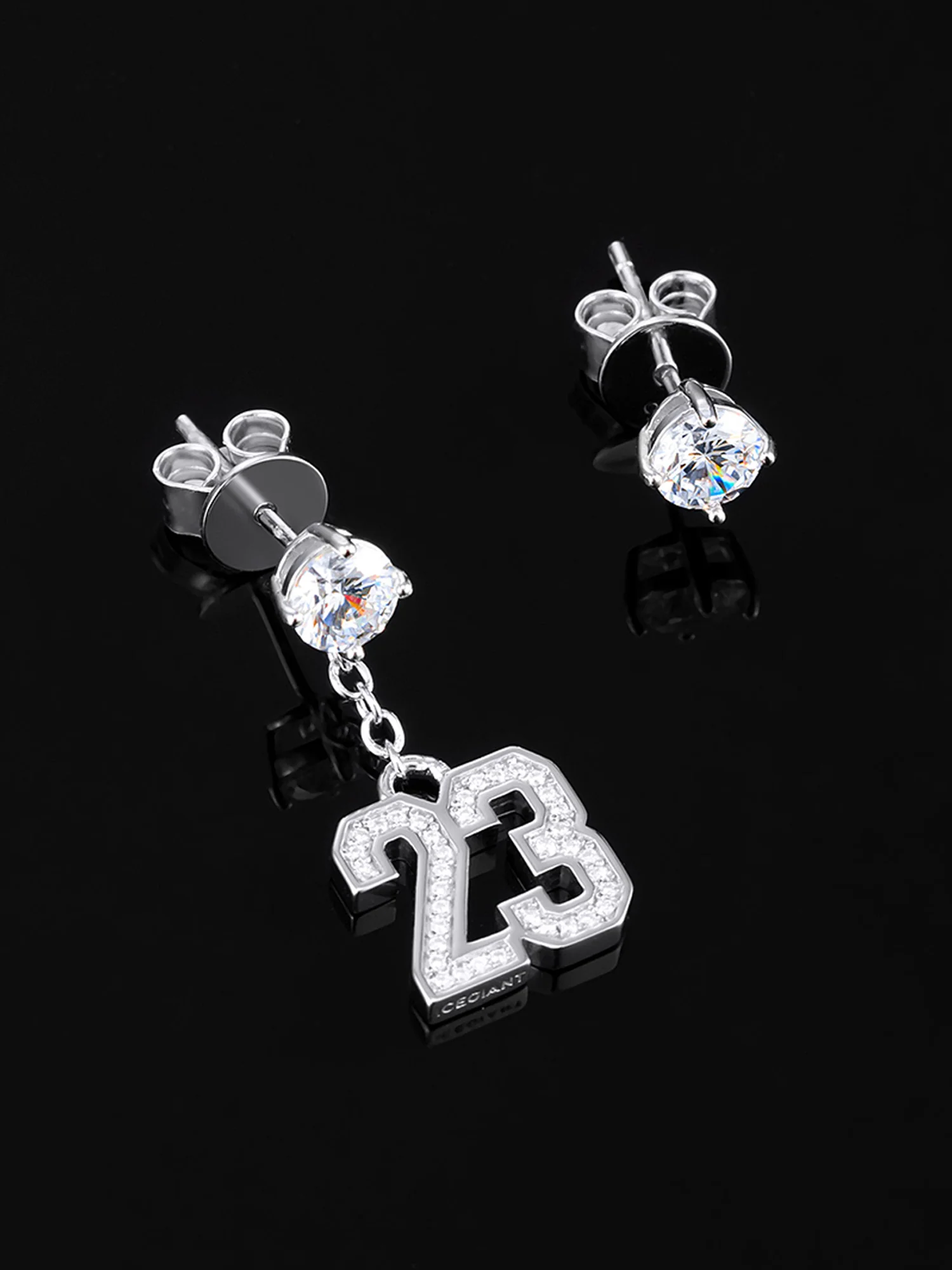 925 Sterling Silver Number Stud Dangle Asymmetric Earrings - Image 8