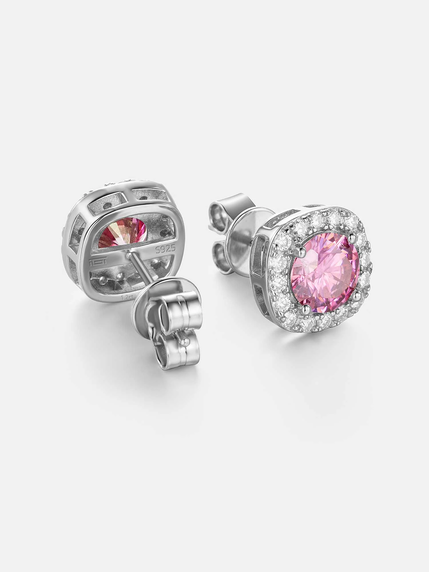 925 Sterling Silver Pink Moissanite Square Stud Earrings - 3.4 Carat Total - Image 2