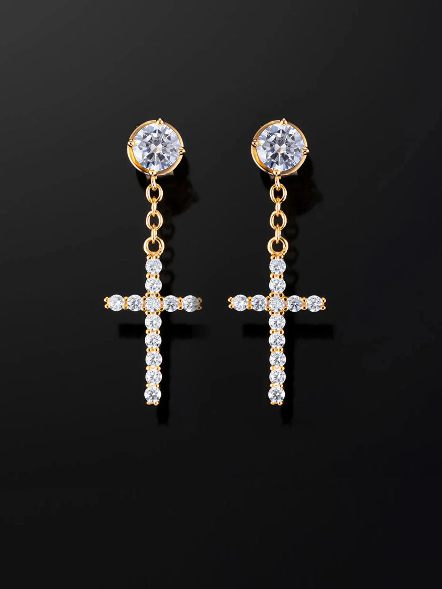 925 Sterling Silver Stud Cross Dangle Moissanite Earrings - Image 4