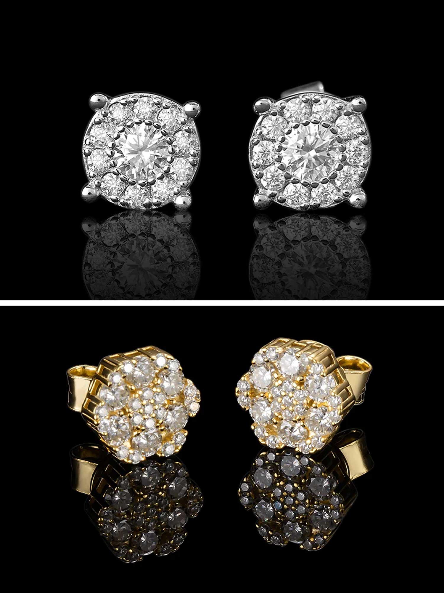 Moissanite Earring Duo - Cluster Hexagon & Solitaire Set (2 Pairs)