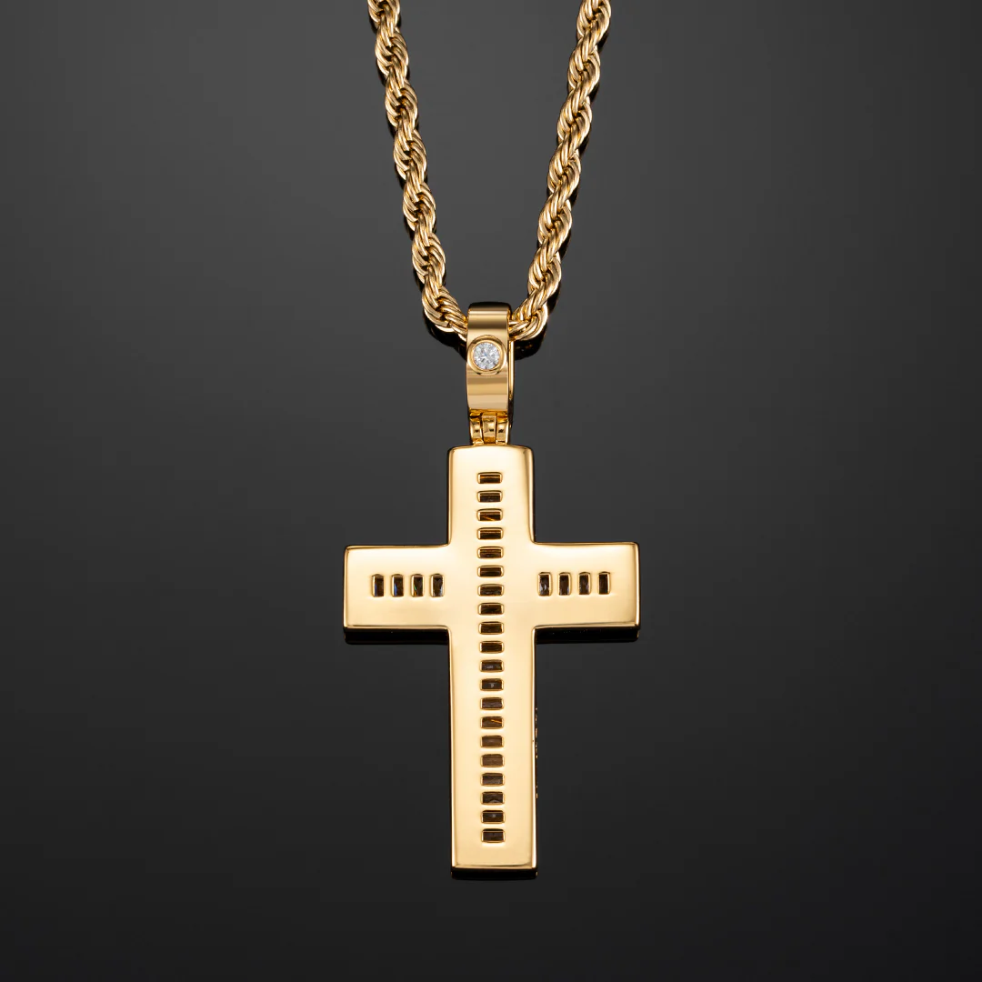 Baguette Cross Pendant in Yellow Gold - Image 3