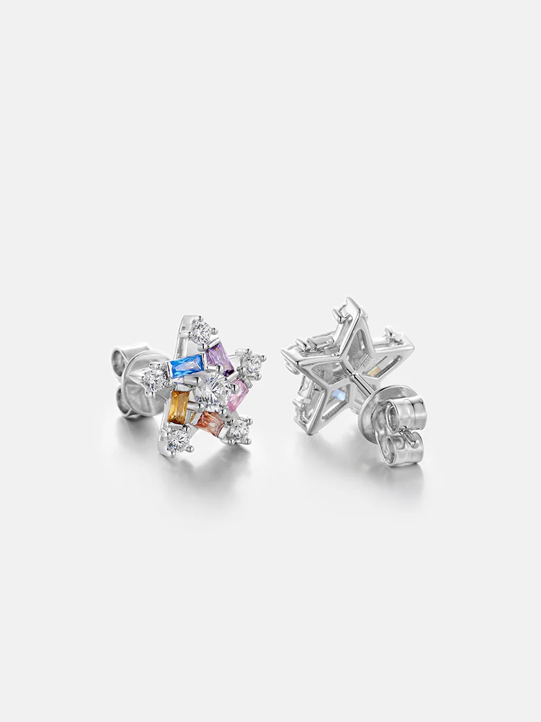 Baguette Gem Moissanite Star Cluster Earrings - Image 2