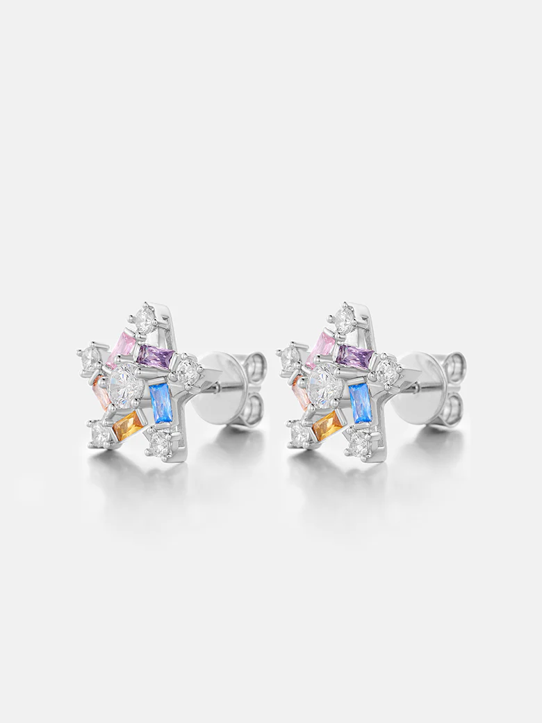 Baguette Gem Moissanite Star Cluster Earrings - Image 3
